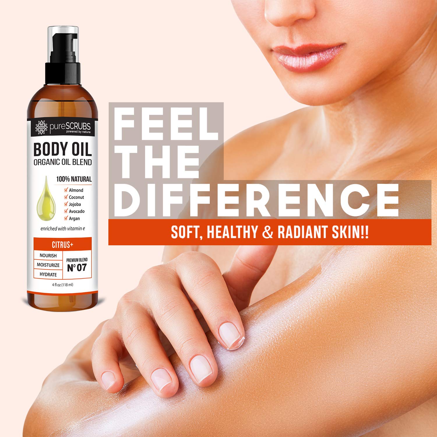pureSCRUBS Ultra Moisturizing SANDALWOOD BODY OIL Spray For Dry Skin, Massage, Cuticles & More, Organic Blend of Jojoba, Argan, Coconut, Sweet Almond & Avocado Oils Enriched with Vitamin E - Lg 4oz