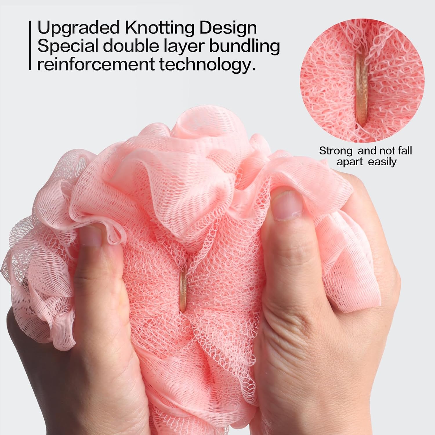 Fishent Bath Loofah Sponge, 3 Pack loofahs Exfoliating Body Scrubber, 60g Soft Mesh Pouf Shower Puffs, Loofa for Women (Pink-Peach-Coral)