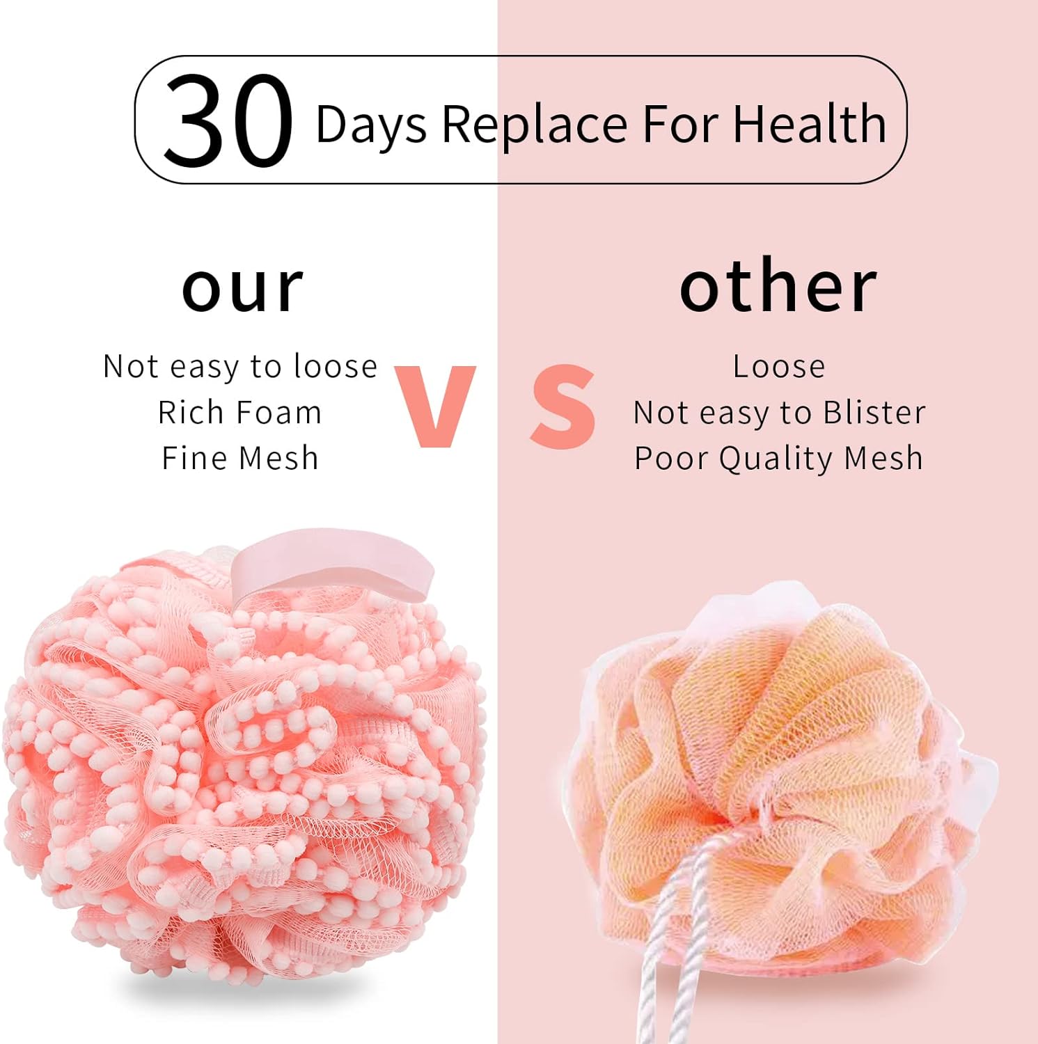 Bath Shower Sponge Soft Mesh Poufs Shower Loofah Ball Body Wash Scrubber Bath Sponge for Women and Men Soothing Face & Body Exfoliator (2Pcs 60)