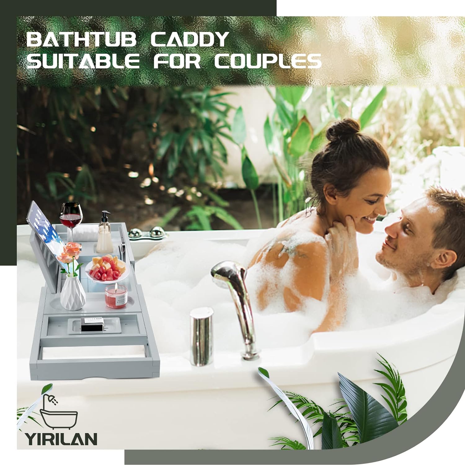 Yirilan Premium Bathtub Tray Caddy - Expandable Bath Tray - Unique House Warming Gifts, New Home, Anniversary & Wedding Gifts for Couple, Bridal Shower Gift for Women