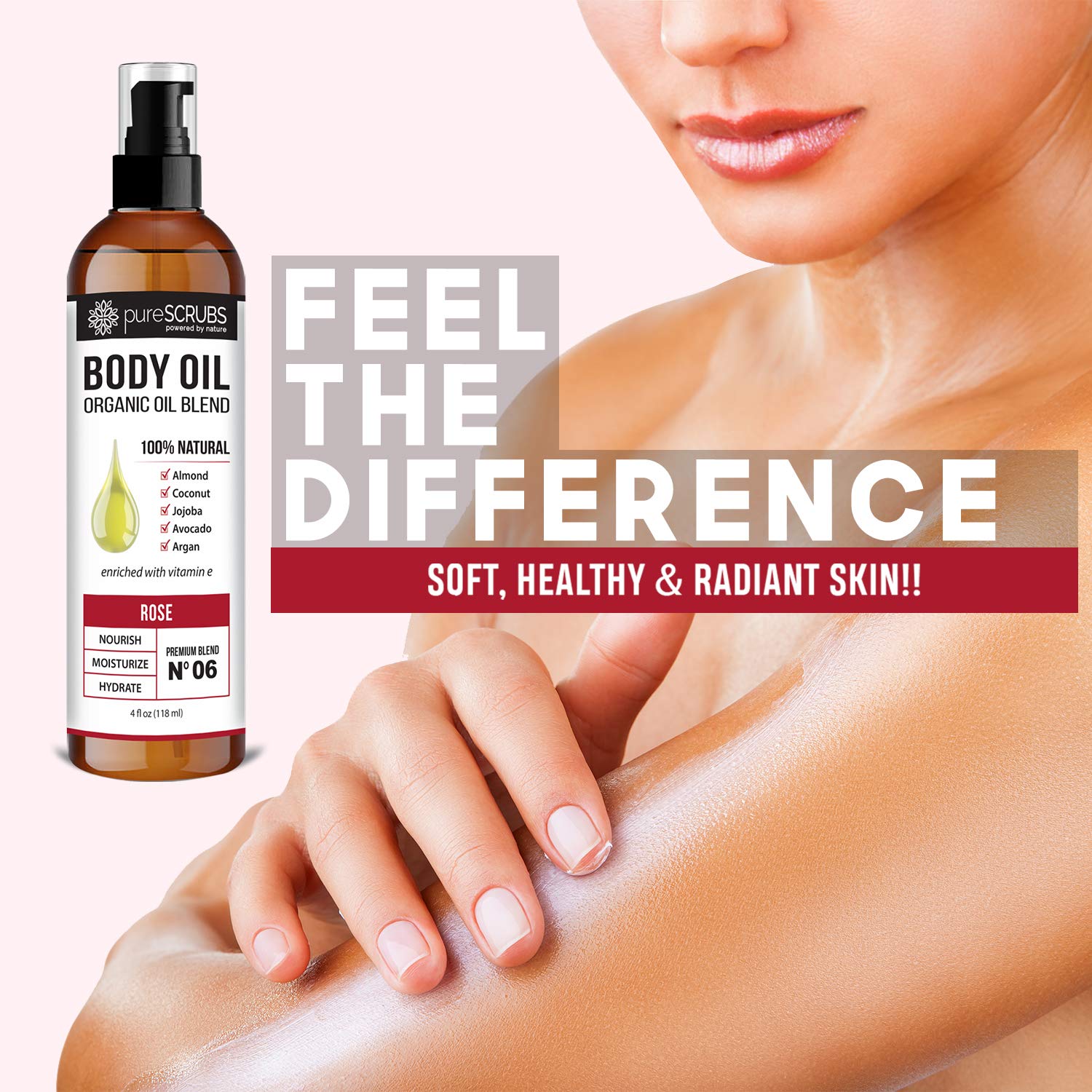 pureSCRUBS Ultra Moisturizing SANDALWOOD BODY OIL Spray For Dry Skin, Massage, Cuticles & More, Organic Blend of Jojoba, Argan, Coconut, Sweet Almond & Avocado Oils Enriched with Vitamin E - Lg 4oz