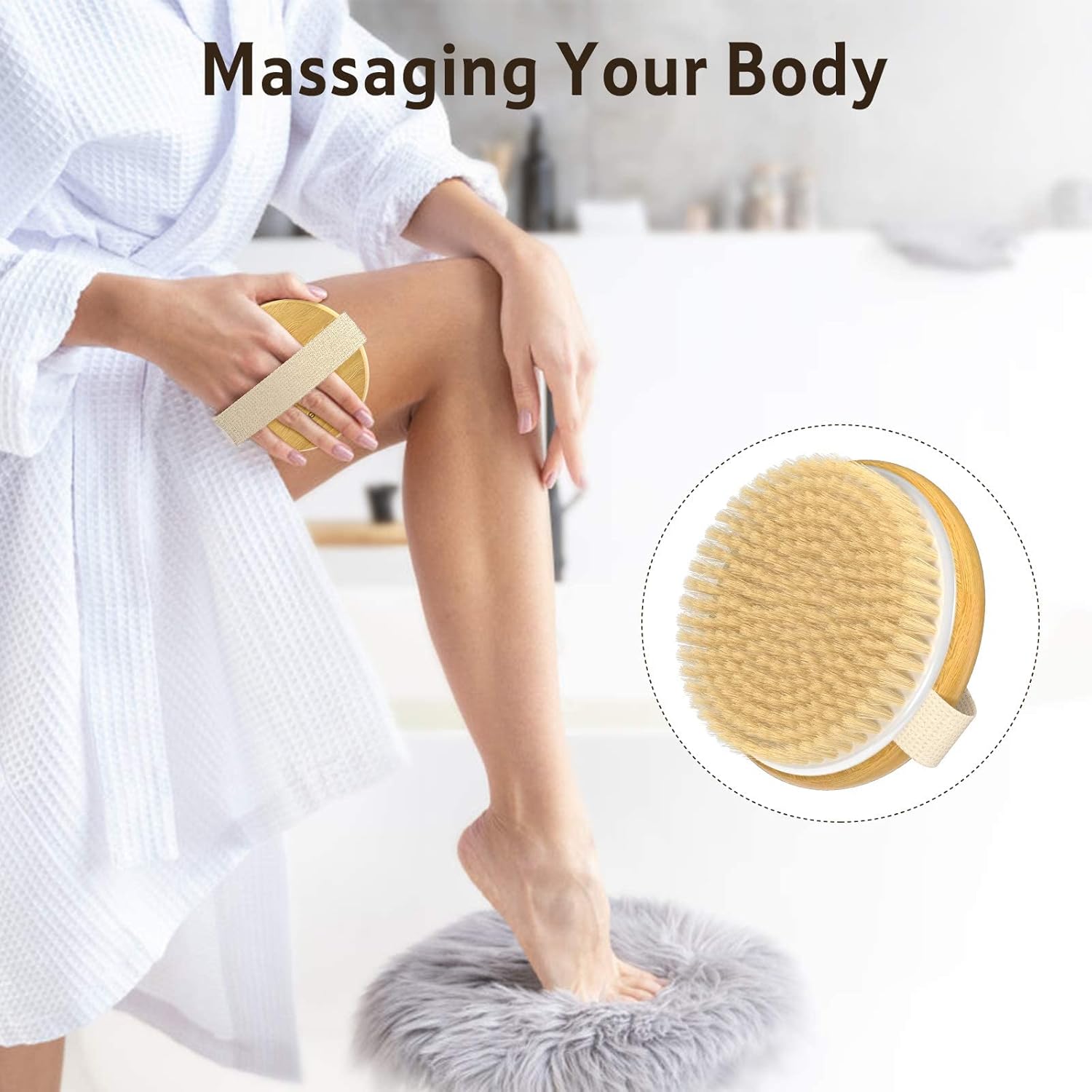 2 Pack Bamboo Dry Body Brushes, Shower Brush Wet and Dry Brushing, Dry Brush for Cellulite and Lymphatic
