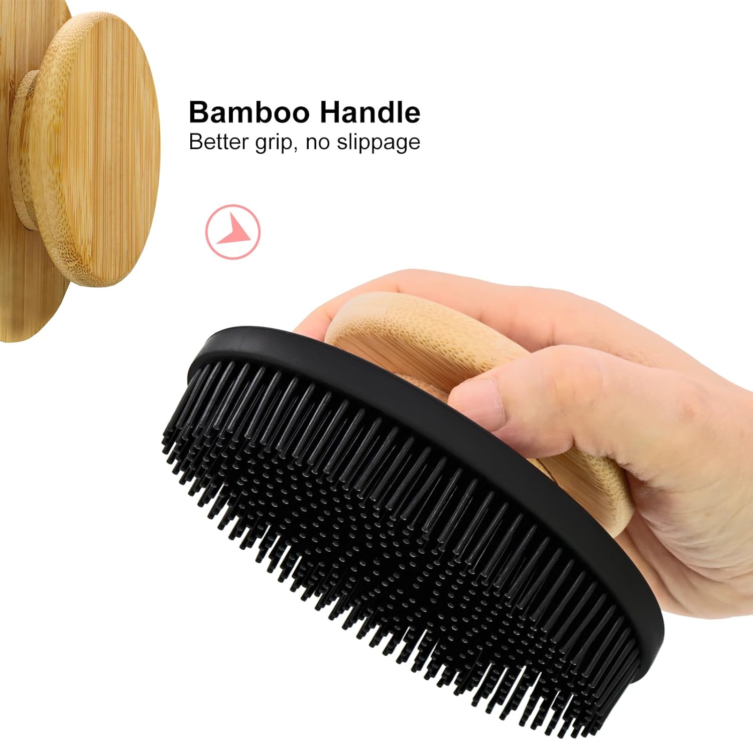 Silicone Bath Brush with Bamboo Handle.