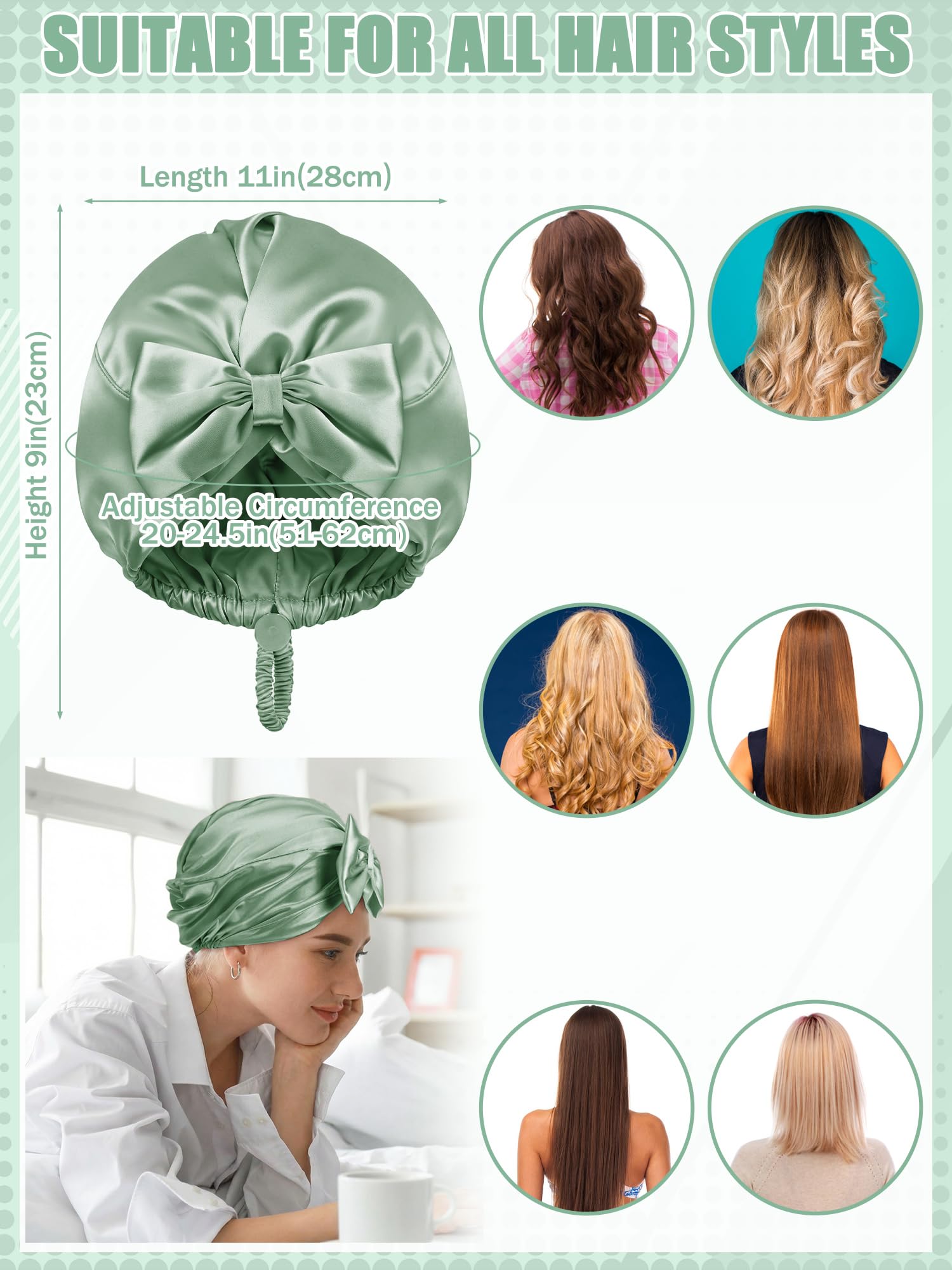 Ramede Bow Silk Bonnet for Sleeping Women Adjustable Satin Night Sleeping Cap Coquette Layer Smooth Hydration Hair Bonnet