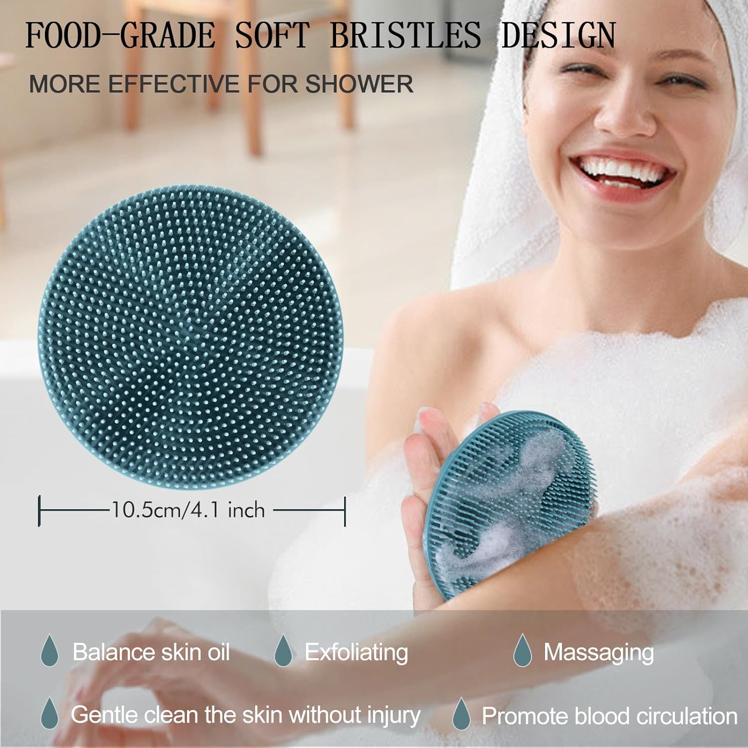 INNERNEED Food-Grade Soft Silicone Body Scrubber Shower Brush Handheld Cleansing Skin Brush, Gentle Exfoliating and Lather Well (Black)
