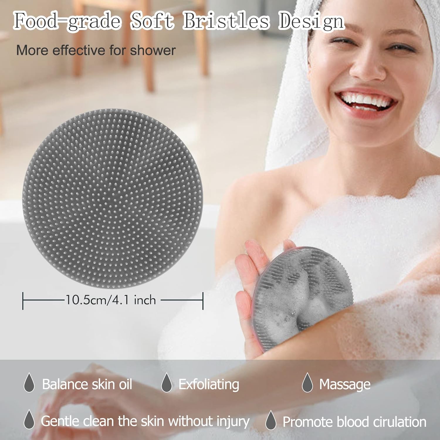 INNERNEED Food-Grade Soft Silicone Body Scrubber Shower Brush Handheld Cleansing Skin Brush, Gentle Exfoliating and Lather Well (Black)