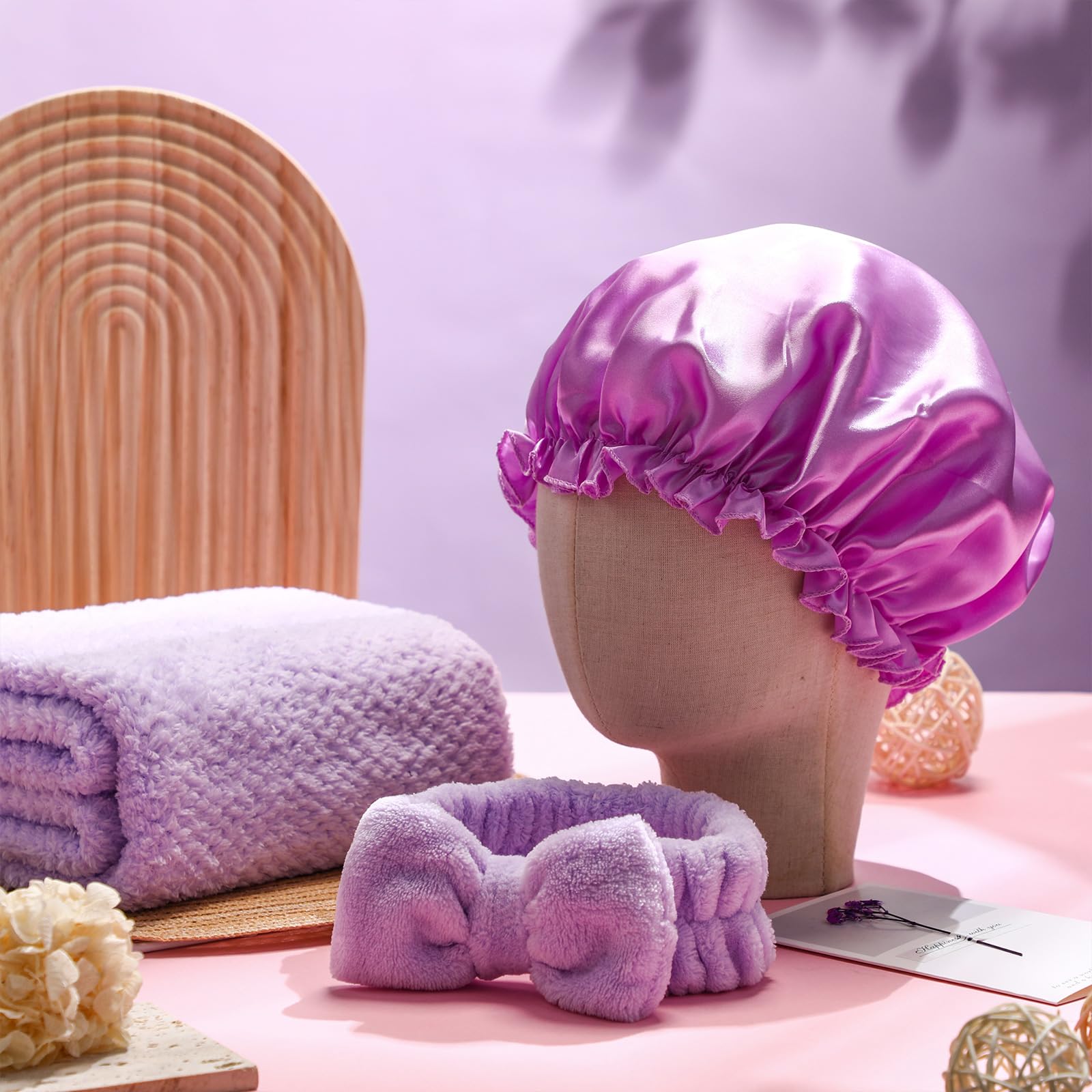 Sawysine 12 Pcs Mother's Day Hair Care Gift Set with Pink Microfiber Hair Drying Towel Spa Kit Include Quick Dry Hairs Towel Wrap Silk Bonnet Headband Brush for Women Birthday Wedding Gifts