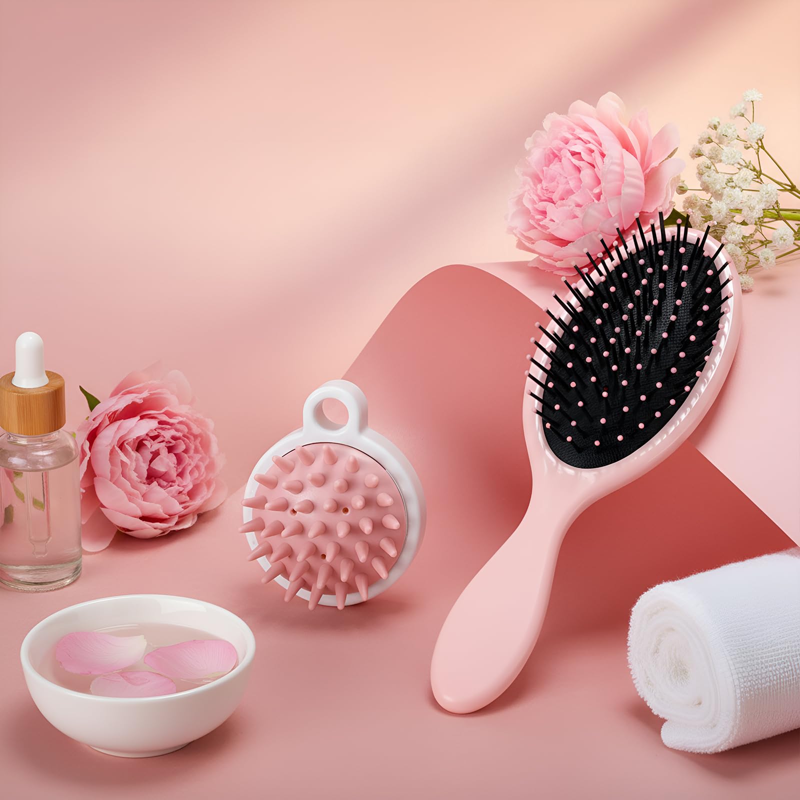 Sawysine 12 Pcs Mother's Day Hair Care Gift Set with Pink Microfiber Hair Drying Towel Spa Kit Include Quick Dry Hairs Towel Wrap Silk Bonnet Headband Brush for Women Birthday Wedding Gifts