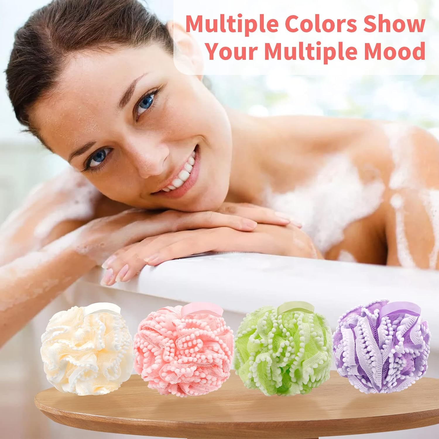 Bath Shower Sponge Soft Mesh Poufs Shower Loofah Ball Body Wash Scrubber Bath Sponge for Women and Men Soothing Face & Body Exfoliator (2Pcs 60)