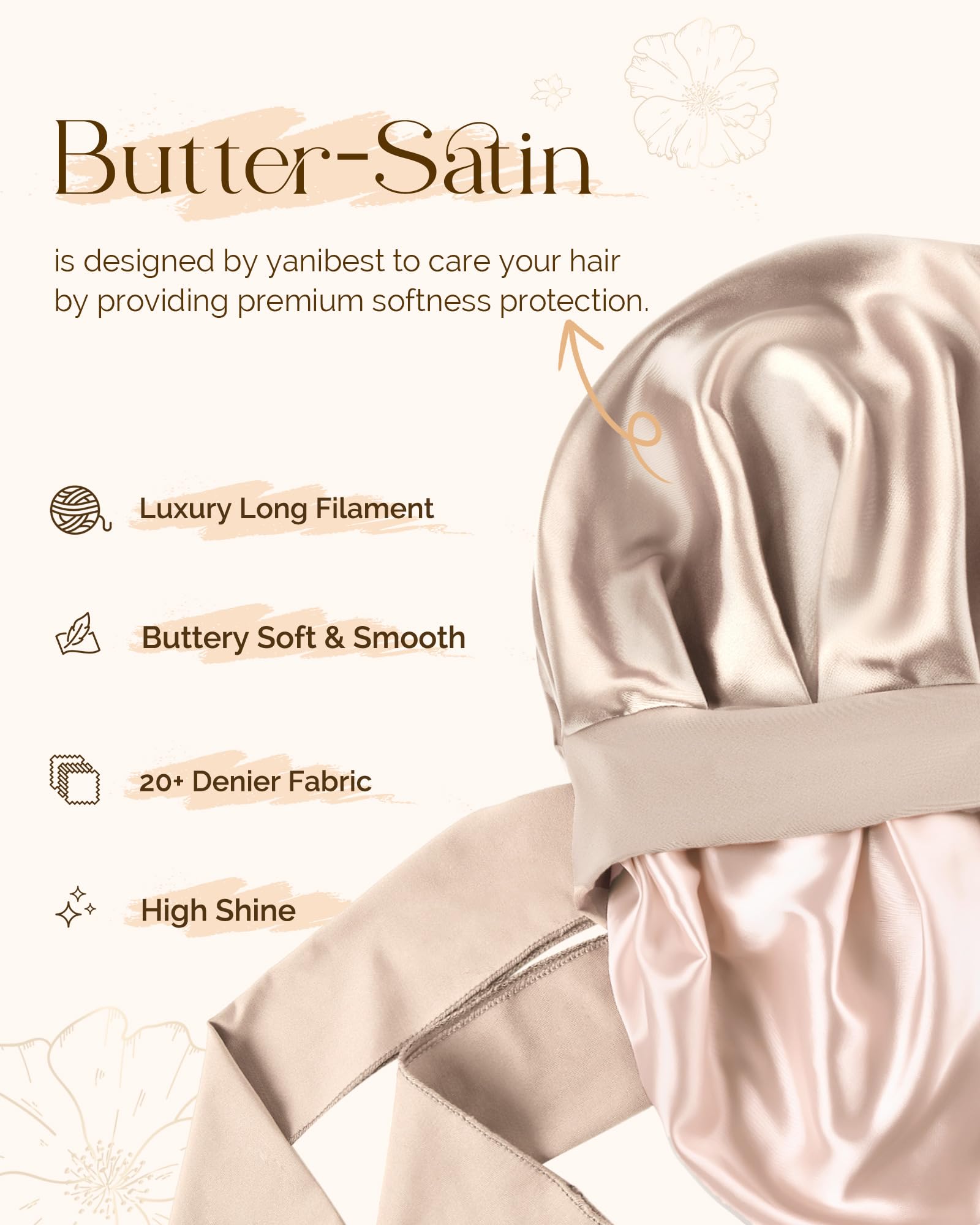 Adjustable Double Layer Satin Bonnet, Silk Hair Bonnet for Sleeping with Elastic Tie Curly Natural Hair Reduce frizz