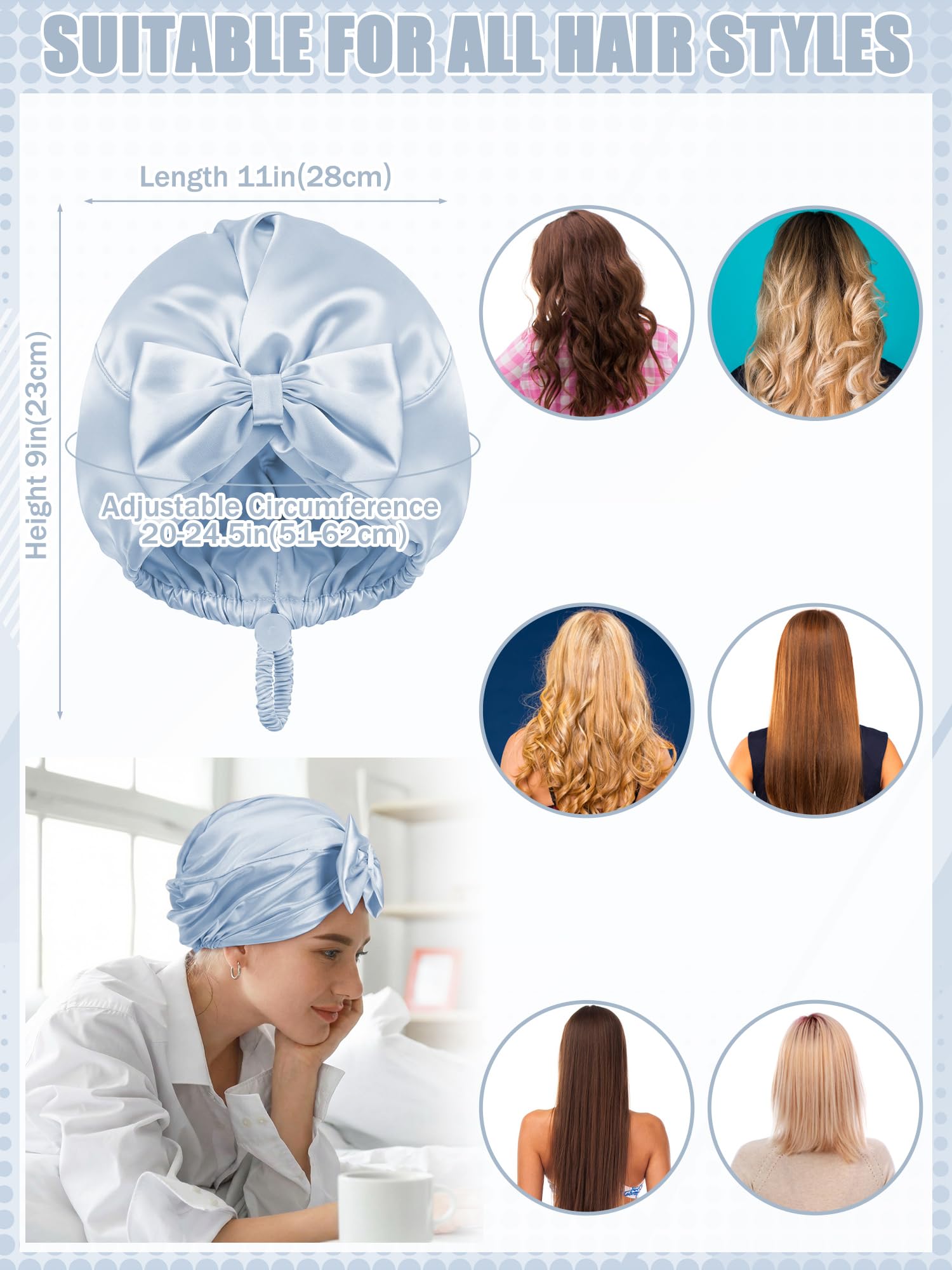 Ramede Bow Silk Bonnet for Sleeping Women Adjustable Satin Night Sleeping Cap Coquette Layer Smooth Hydration Hair Bonnet