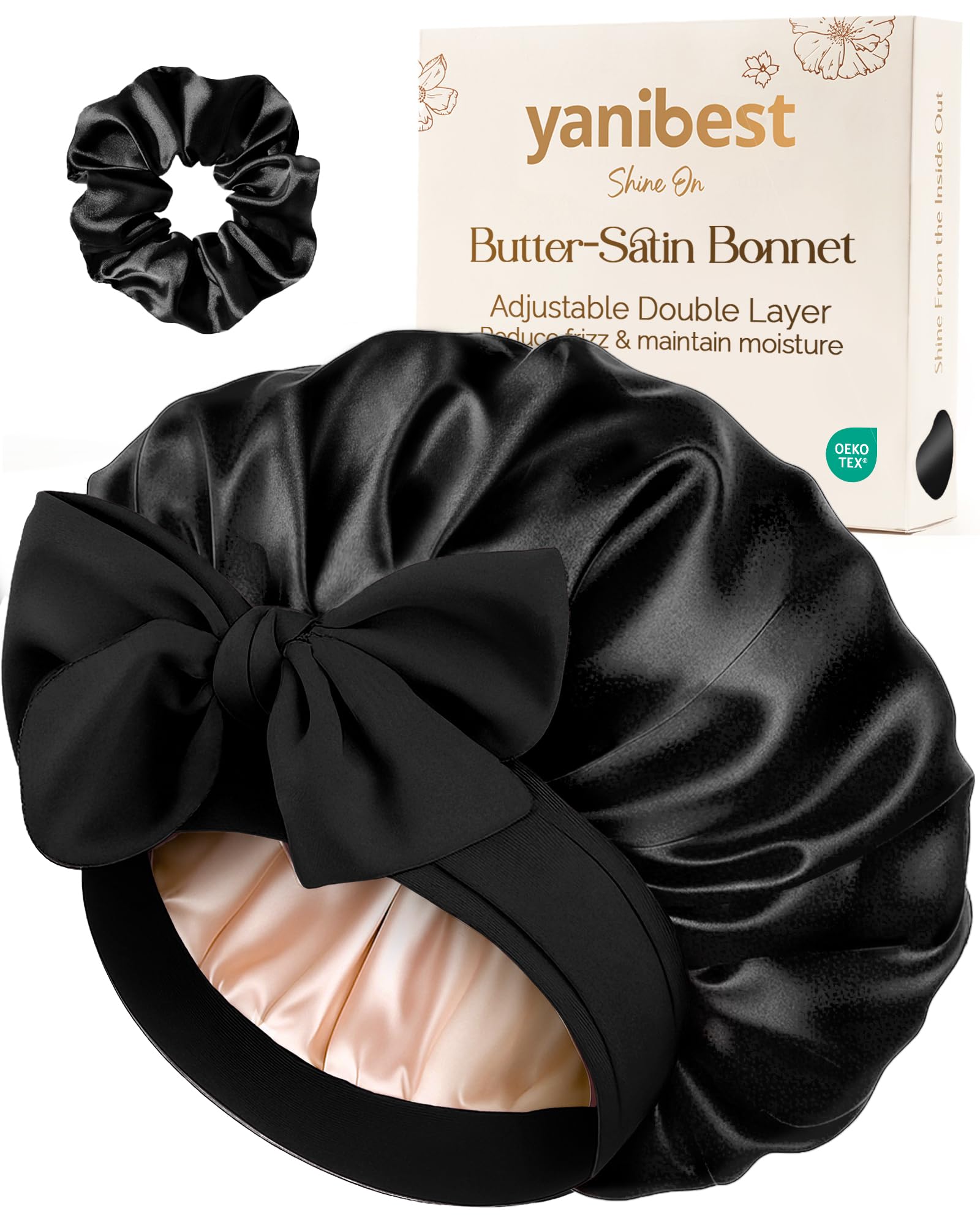 Adjustable Double Layer Satin Bonnet, Silk Hair Bonnet for Sleeping with Elastic Tie Curly Natural Hair Reduce frizz