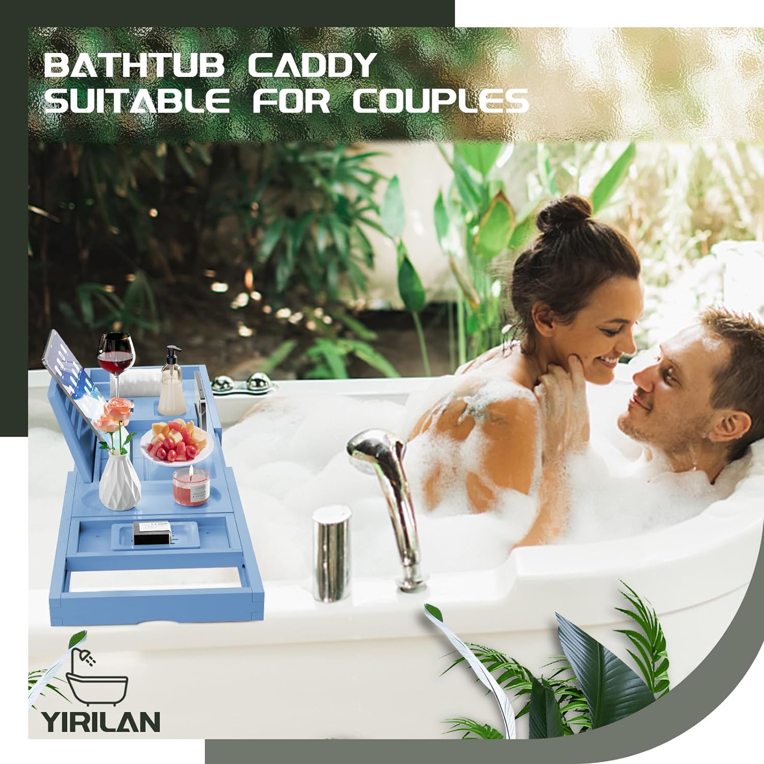 Yirilan Premium Bathtub Tray Caddy - Expandable Bath Tray - Unique House Warming Gifts, New Home, Anniversary & Wedding Gifts for Couple, Bridal Shower Gift for Women