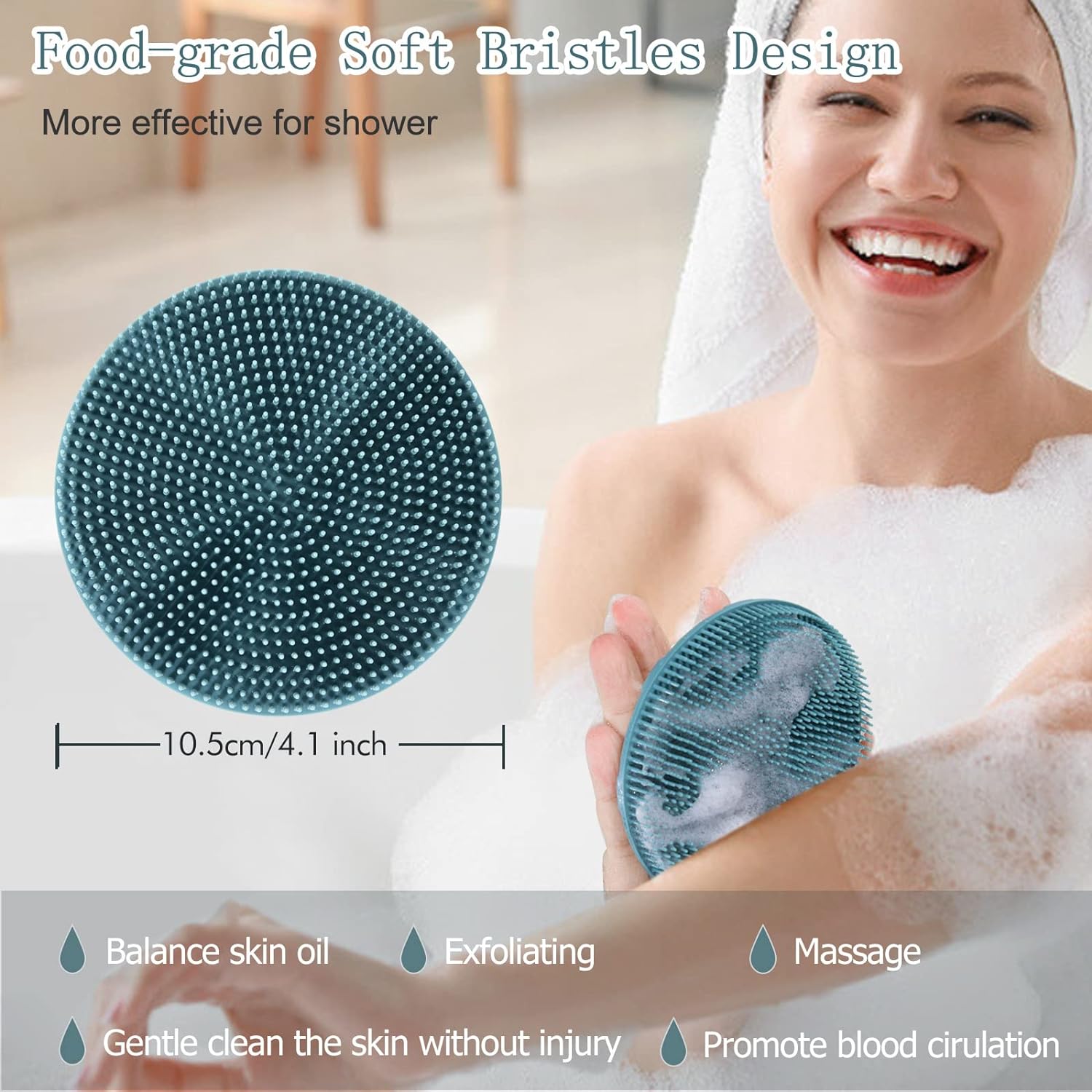 INNERNEED Food-Grade Soft Silicone Body Scrubber Shower Brush Handheld Cleansing Skin Brush, Gentle Exfoliating and Lather Well (Black)