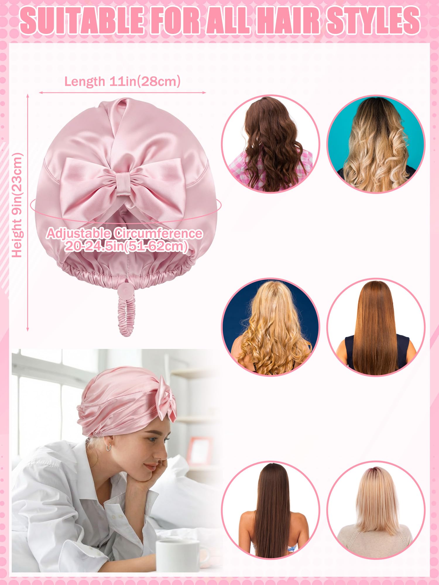 Ramede Bow Silk Bonnet for Sleeping Women Adjustable Satin Night Sleeping Cap Coquette Layer Smooth Hydration Hair Bonnet
