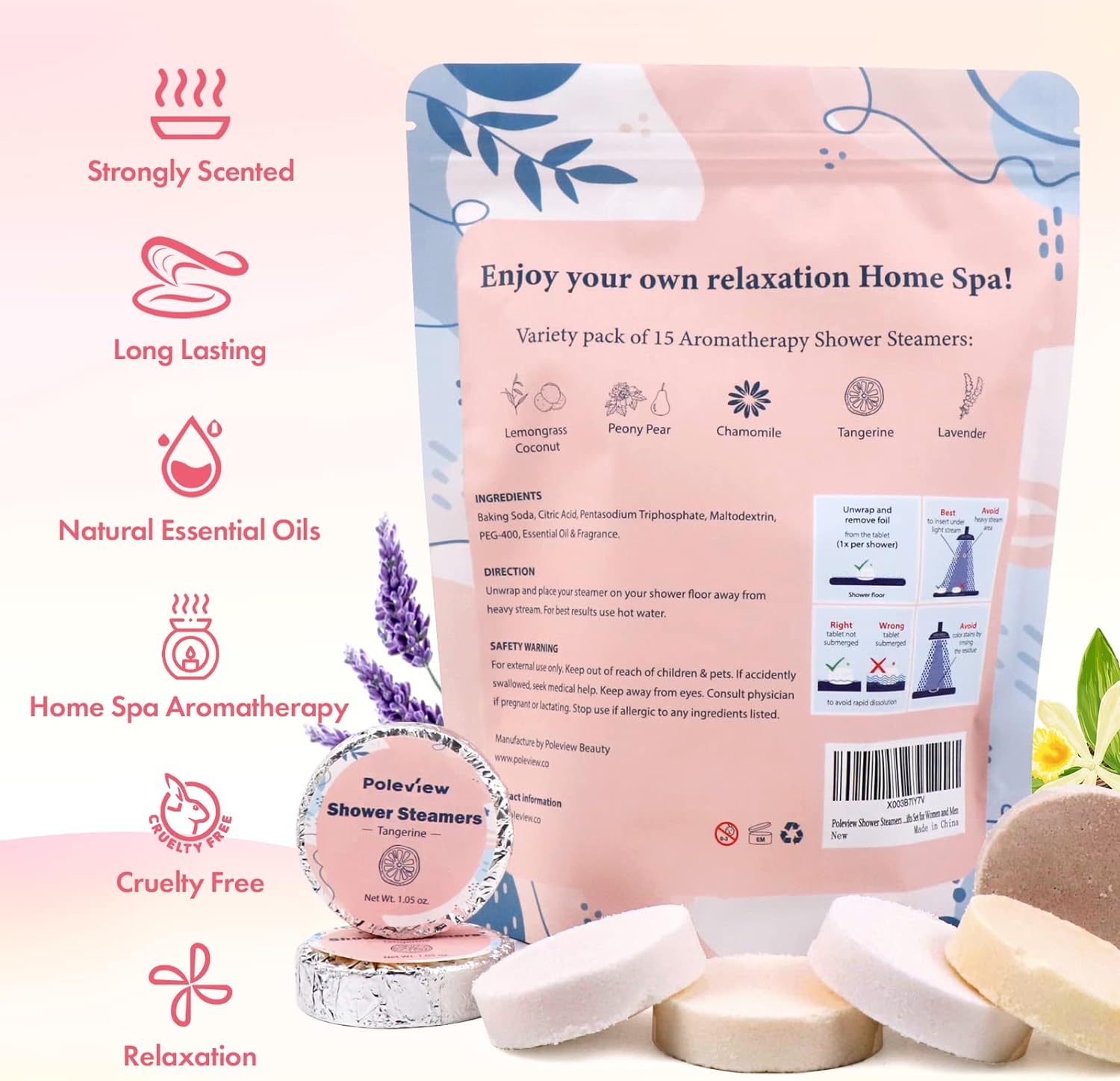 Multi-Scent Aromatherapy Shower Steamers Set (15 Pack)