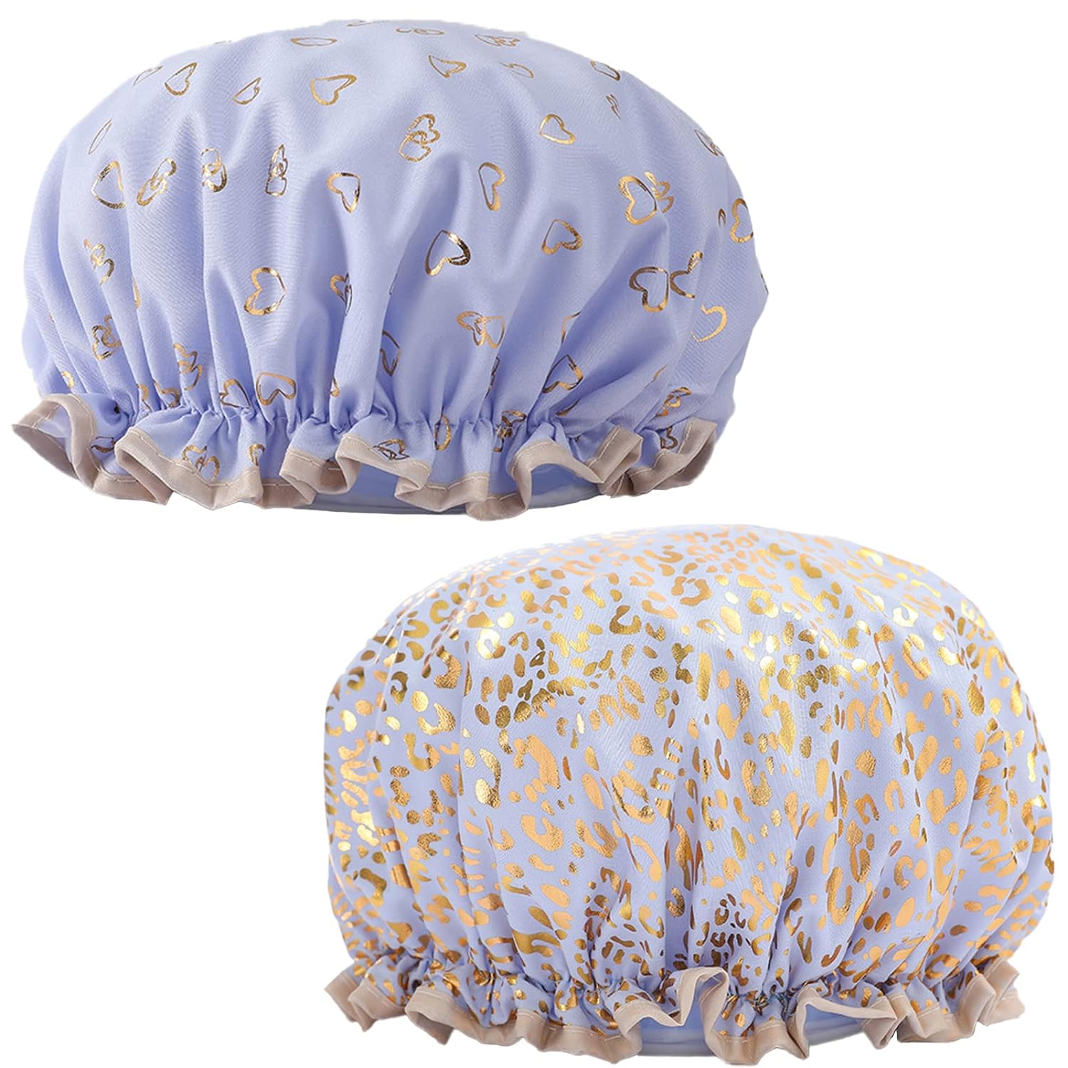 Qeuly 2 Pack Waterproof Shower Cap, Reusable Shower Cap for Women, Elastic Bathing Shower Hat Double Layers Bathing Hair Cap PEVA Lined Shower Hair Bath Cap (Pink)