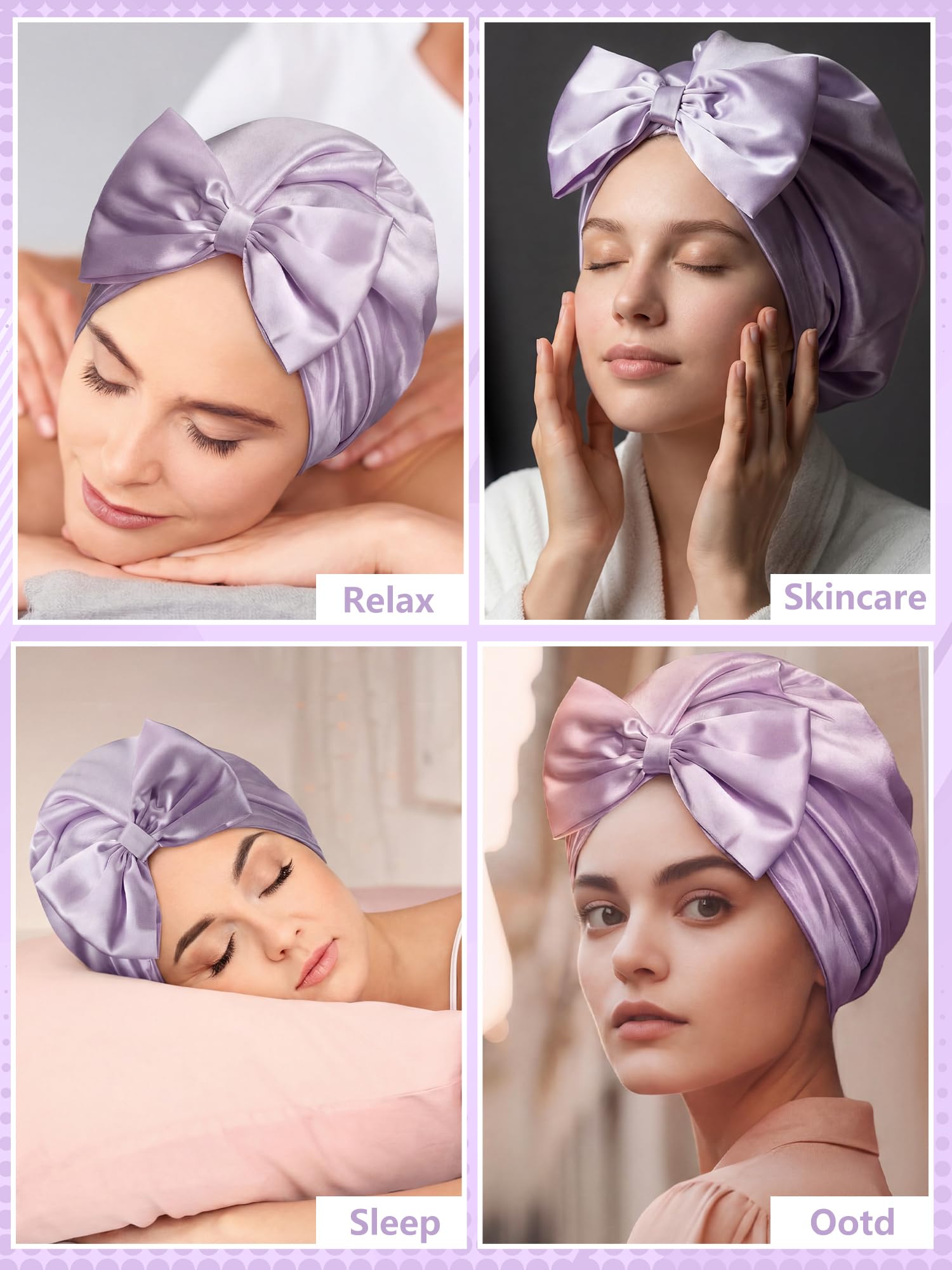 Ramede Bow Silk Bonnet for Sleeping Women Adjustable Satin Night Sleeping Cap Coquette Layer Smooth Hydration Hair Bonnet