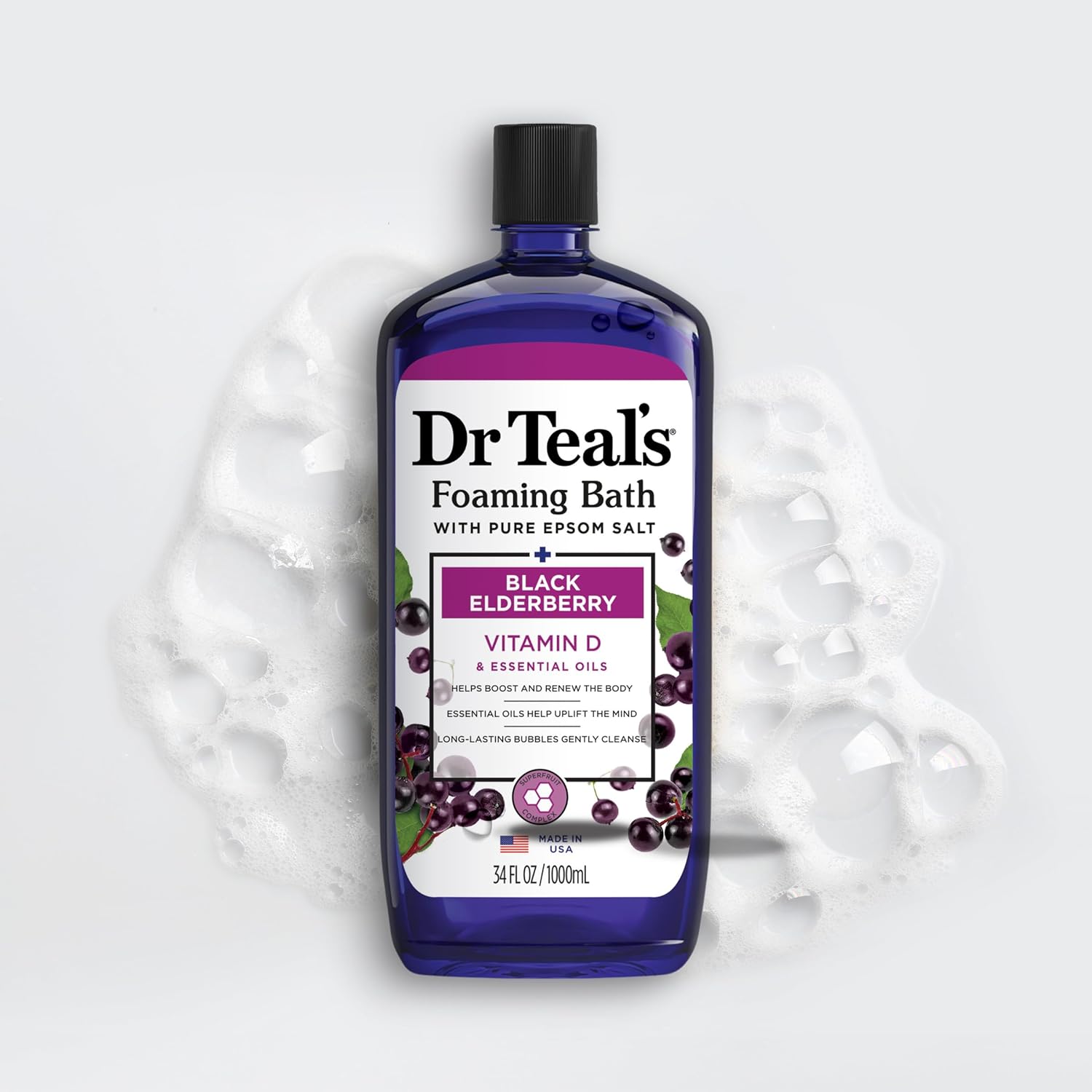 Dr Teal's Foaming Bath with Pure Epsom Salt, Sleep Blend with Melatonin, Lavender & Chamomile Essential Oils, 34 fl oz (Pack of 4) (Packaging May Vary)