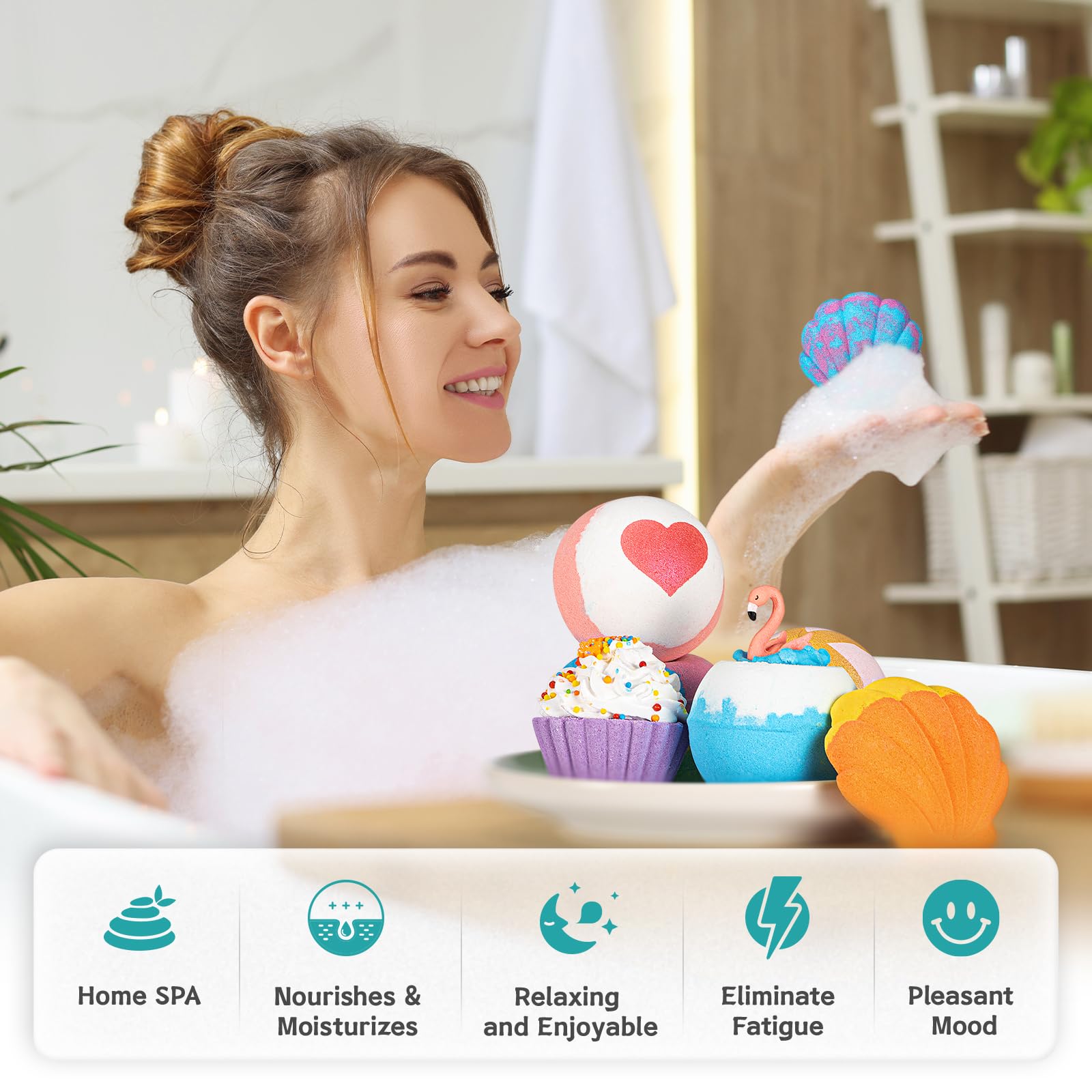 Aofmee Bath Bombs, 6pcs Bubble Bath Bomb for Girls, Handmade Fizzies Bathbombs for Women