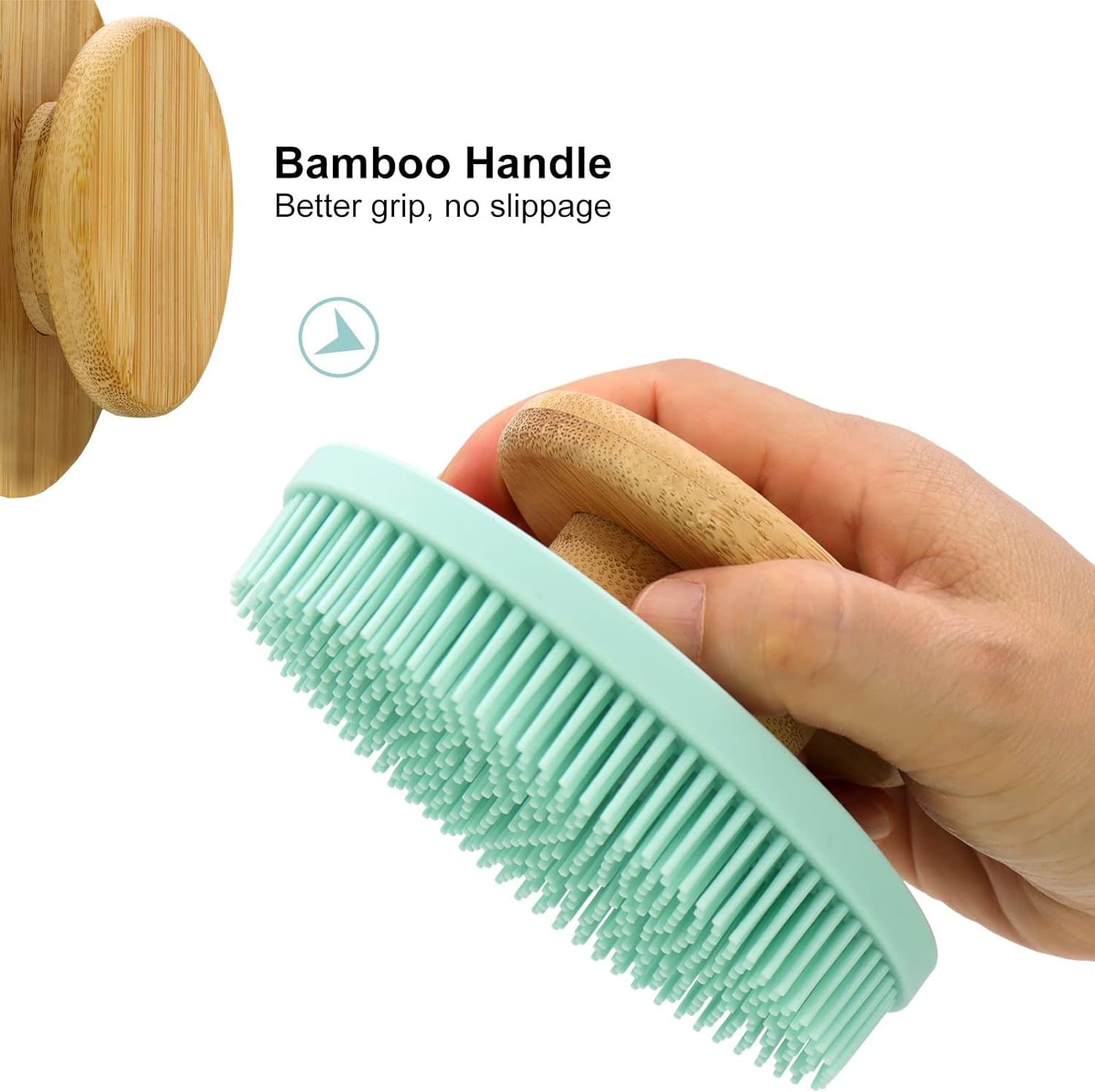 Silicone Bath Brush with Bamboo Handle.