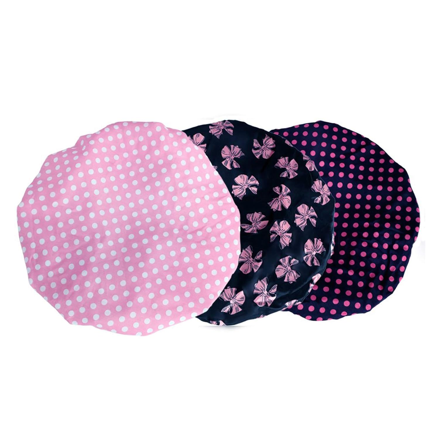 KissDate 3 Packs Double layer Shower Cap Waterproof Elastic Bath Cap for Women Shower Spa Salon