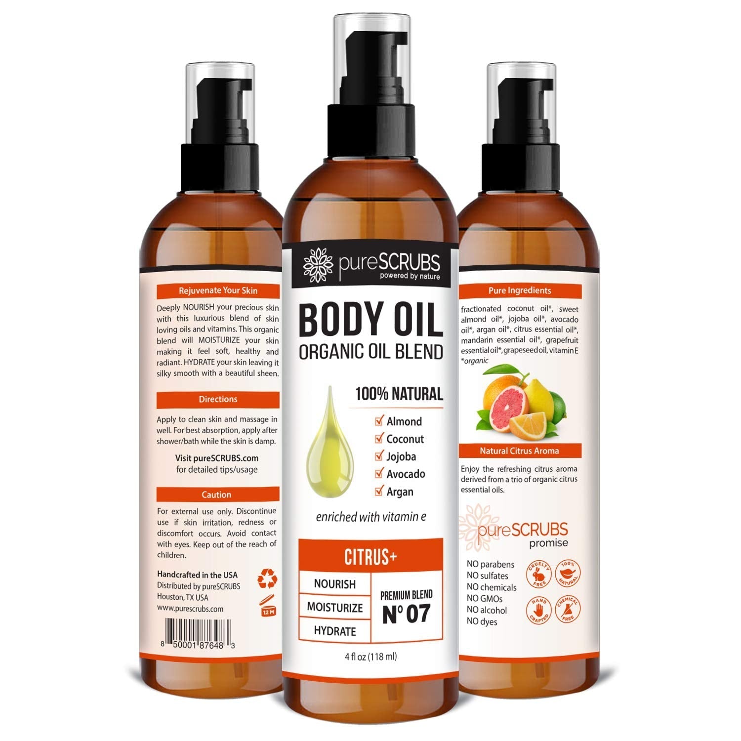 pureSCRUBS Ultra Moisturizing SANDALWOOD BODY OIL Spray For Dry Skin, Massage, Cuticles & More, Organic Blend of Jojoba, Argan, Coconut, Sweet Almond & Avocado Oils Enriched with Vitamin E - Lg 4oz