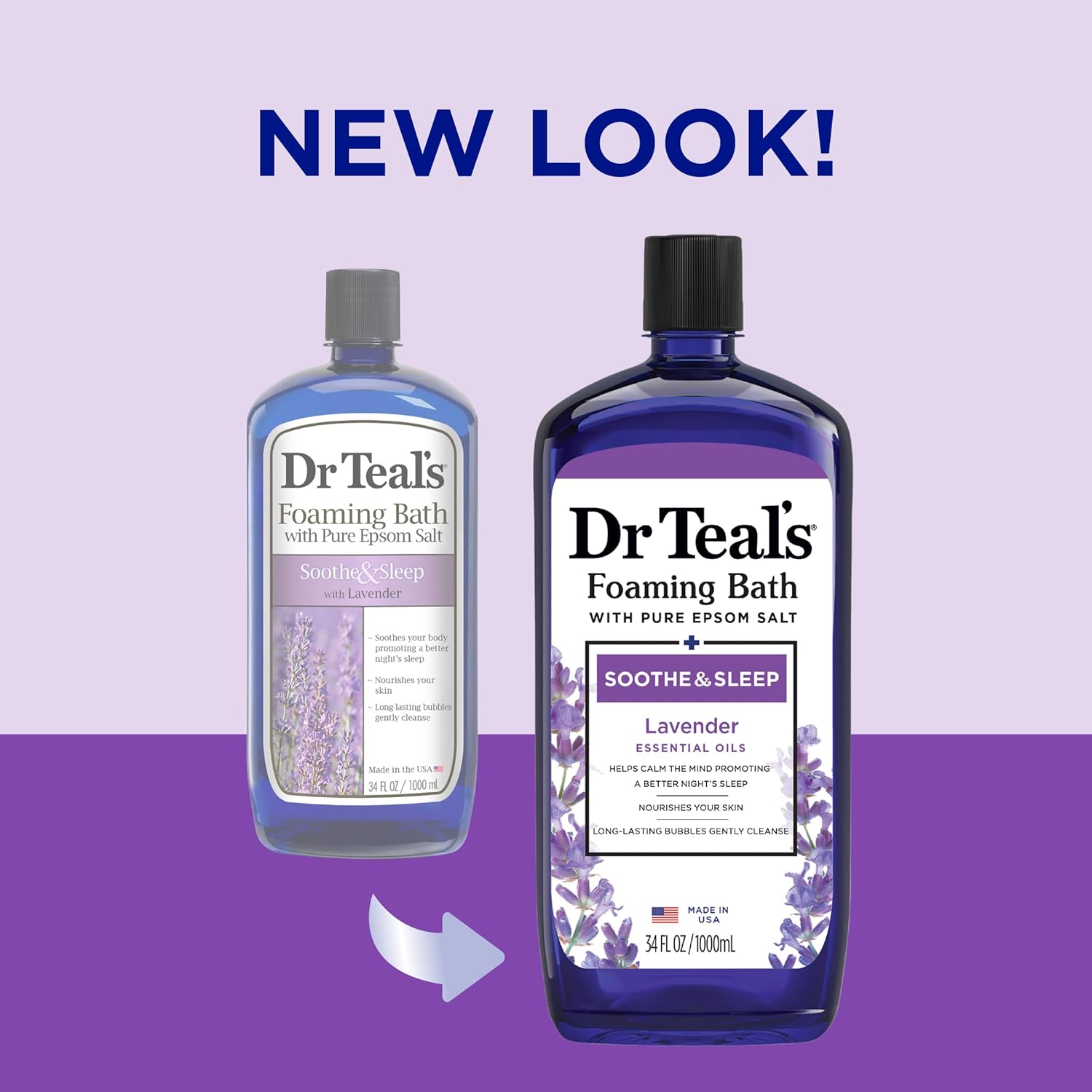 Dr Teal's Foaming Bath with Pure Epsom Salt, Sleep Blend with Melatonin, Lavender & Chamomile Essential Oils, 34 fl oz (Pack of 4) (Packaging May Vary)