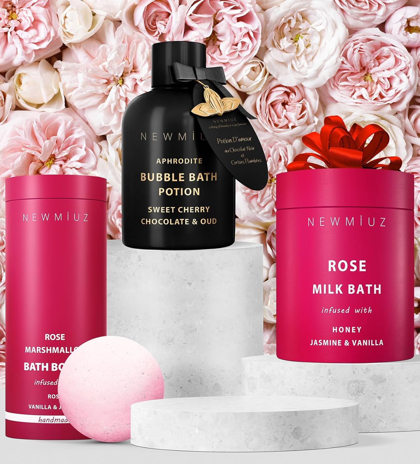 Rose Vanilla Bath Bomb Mega Foaming Bubbles Infused with Vanilla Jasmine Luxurious Spa Bath Essentials Nourishing Dry Skin Stress Relief Bath Gift
