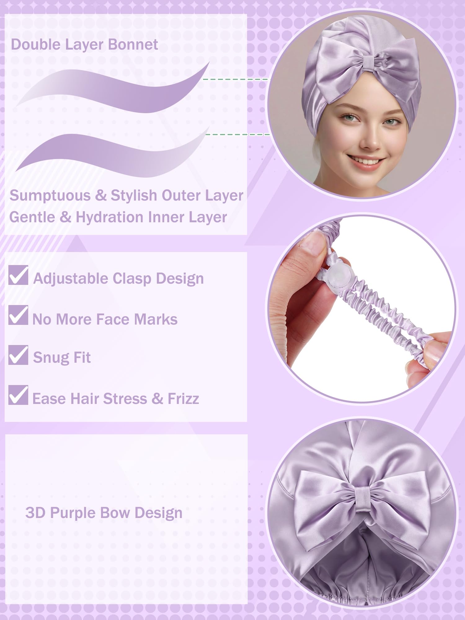 Ramede Bow Silk Bonnet for Sleeping Women Adjustable Satin Night Sleeping Cap Coquette Layer Smooth Hydration Hair Bonnet