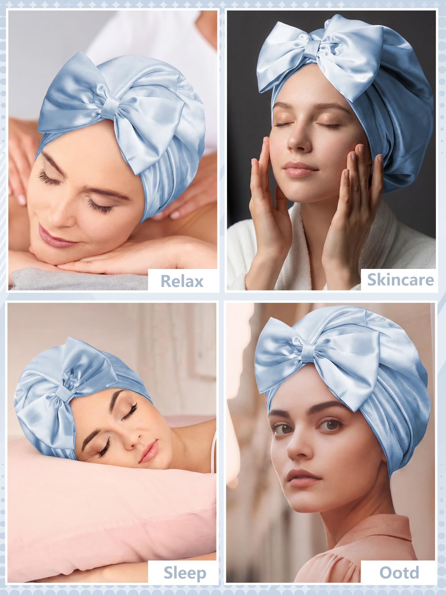 Ramede Bow Silk Bonnet for Sleeping Women Adjustable Satin Night Sleeping Cap Coquette Layer Smooth Hydration Hair Bonnet