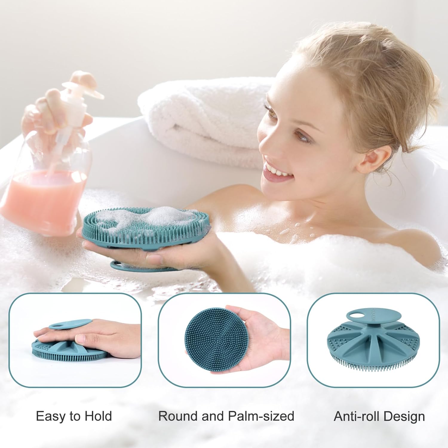 INNERNEED Food-Grade Soft Silicone Body Scrubber Shower Brush Handheld Cleansing Skin Brush, Gentle Exfoliating and Lather Well (Black)