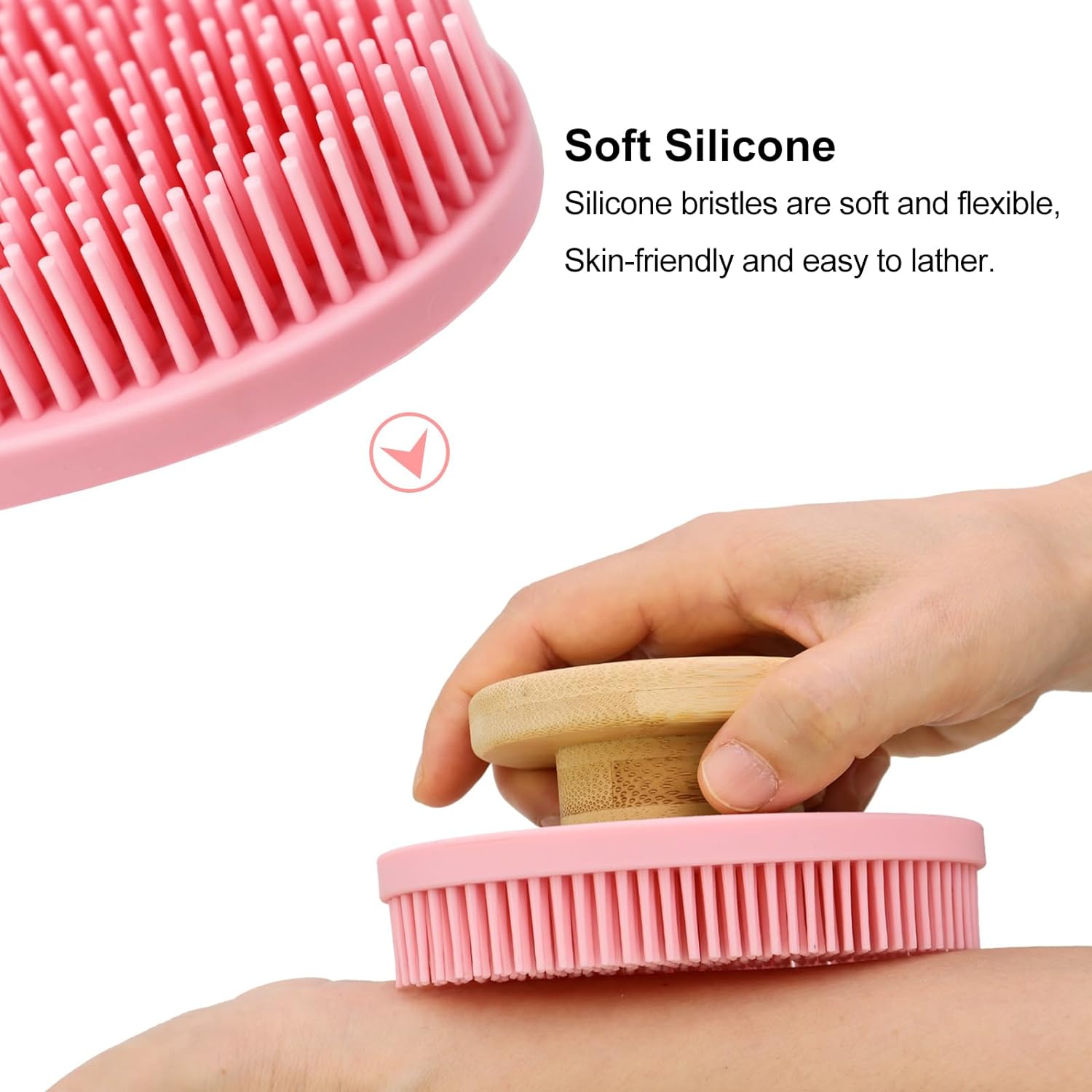 Silicone Bath Brush with Bamboo Handle.