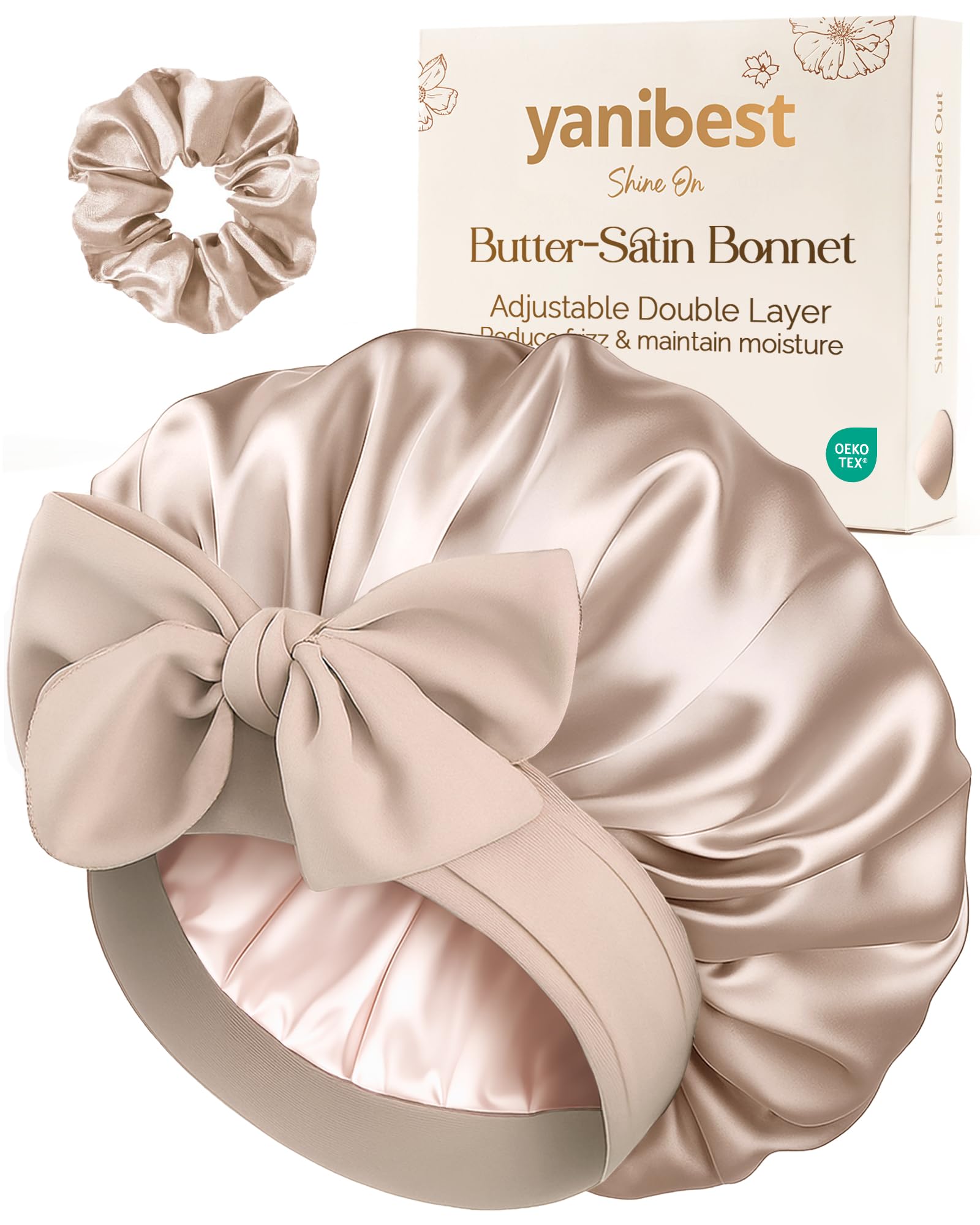 Adjustable Double Layer Satin Bonnet, Silk Hair Bonnet for Sleeping with Elastic Tie Curly Natural Hair Reduce frizz
