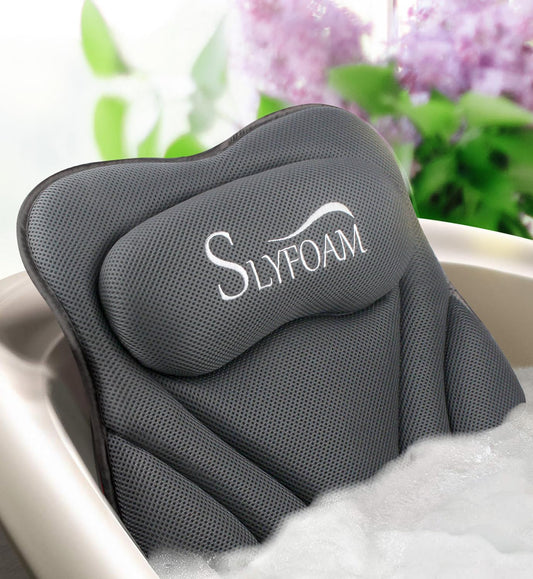 Bath Pillow for Tub Neck and Back Support Bathtub Pillow Essential Bath Accessory for Soaking, Jacuzzi or Spa Bathtub, Luxury Soft 4D Bath Tub Pillow with Strong Suction Cups for Body Relaxing - Grey