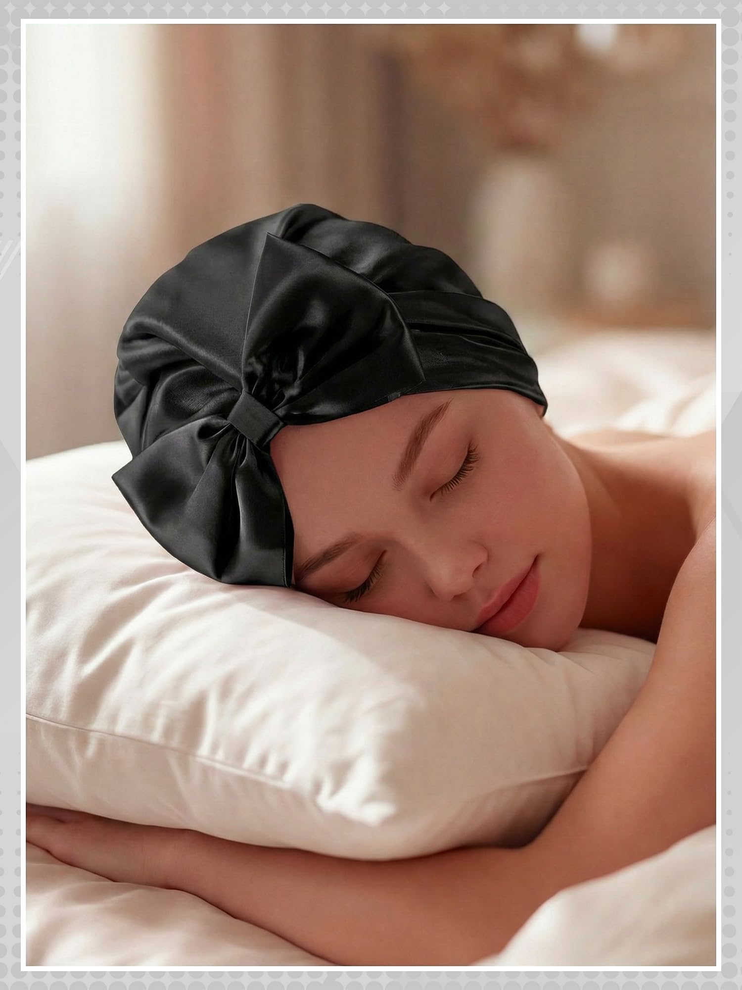 Ramede Bow Silk Bonnet for Sleeping Women Adjustable Satin Night Sleeping Cap Coquette Layer Smooth Hydration Hair Bonnet