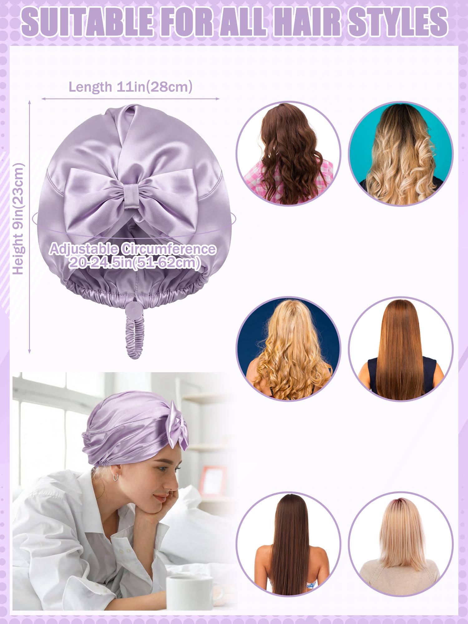 Ramede Bow Silk Bonnet for Sleeping Women Adjustable Satin Night Sleeping Cap Coquette Layer Smooth Hydration Hair Bonnet