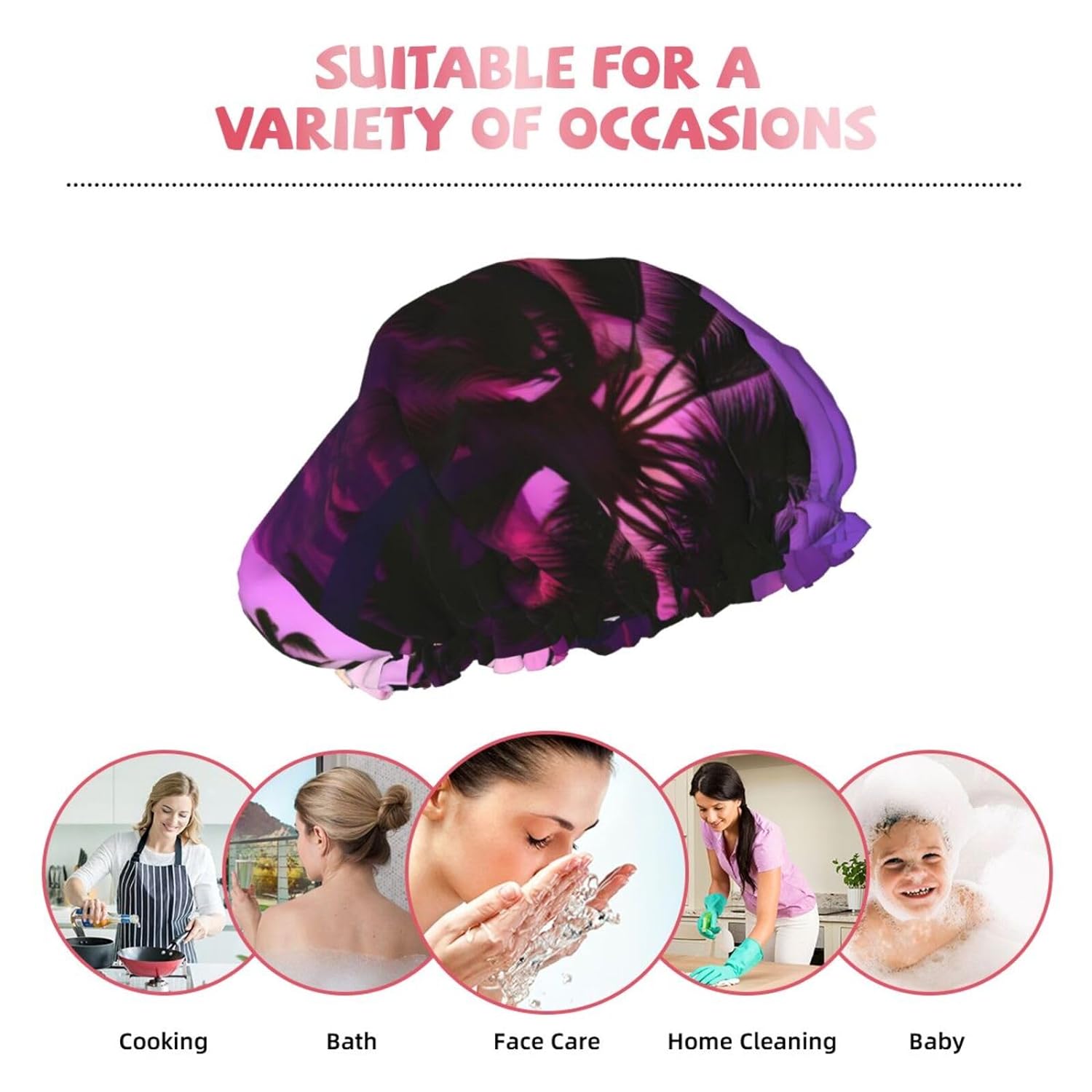 Ice Hockey print Print Reusable Shower Cap for Women,Double Waterproof Layers Bathing Hat,Quick Drying Bath Hair Cap