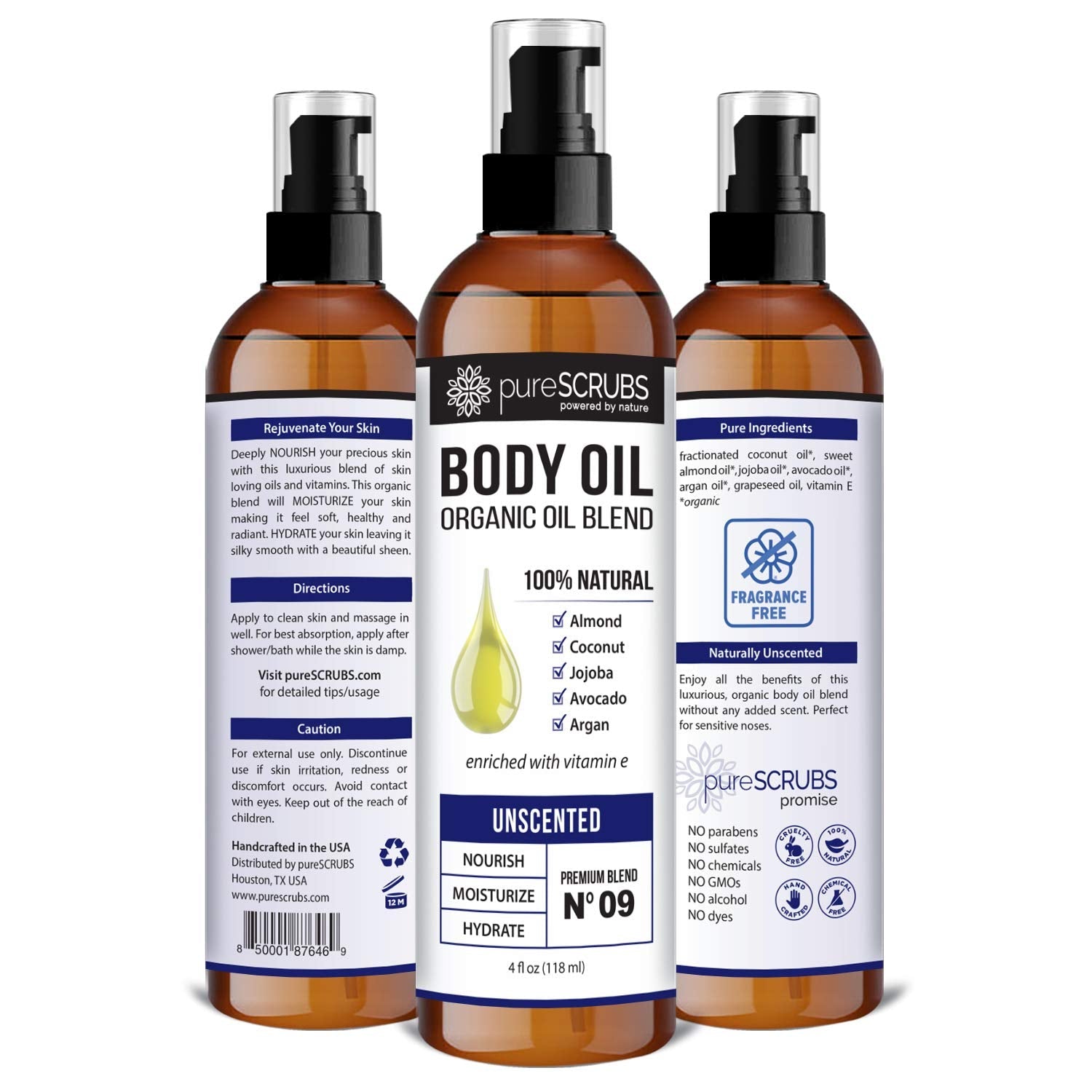 pureSCRUBS Ultra Moisturizing SANDALWOOD BODY OIL Spray For Dry Skin, Massage, Cuticles & More, Organic Blend of Jojoba, Argan, Coconut, Sweet Almond & Avocado Oils Enriched with Vitamin E - Lg 4oz