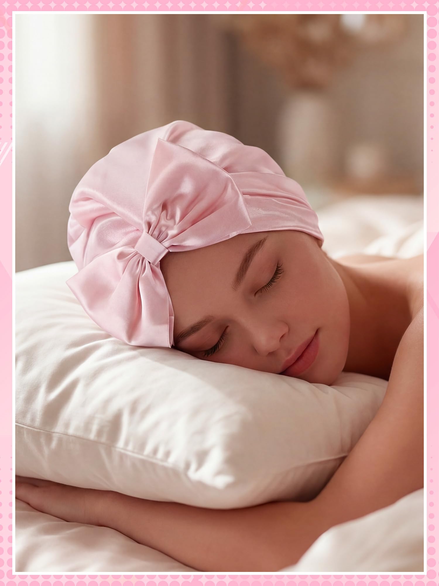 Ramede Bow Silk Bonnet for Sleeping Women Adjustable Satin Night Sleeping Cap Coquette Layer Smooth Hydration Hair Bonnet