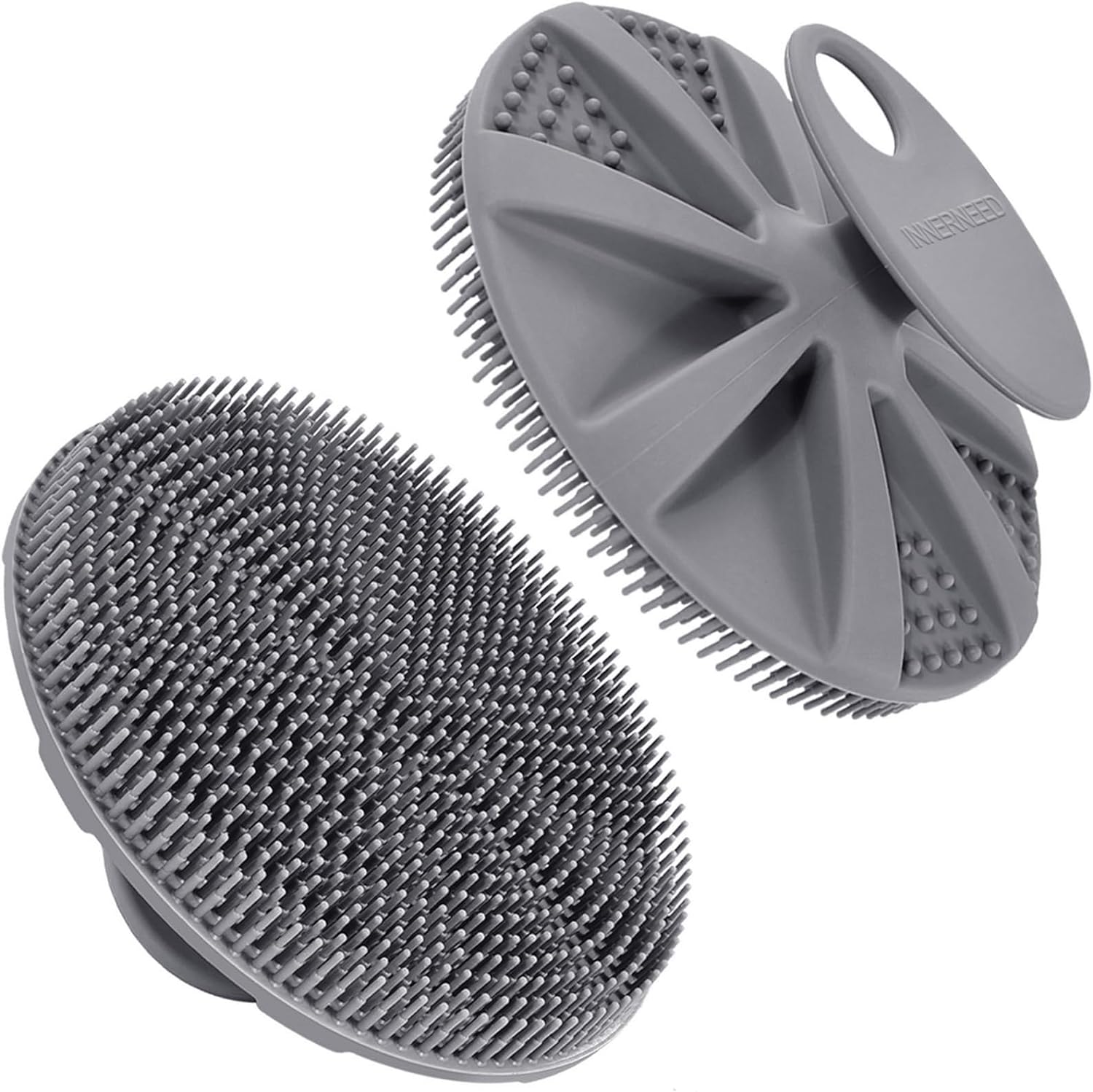 INNERNEED Food-Grade Soft Silicone Body Scrubber Shower Brush Handheld Cleansing Skin Brush, Gentle Exfoliating and Lather Well (Black)