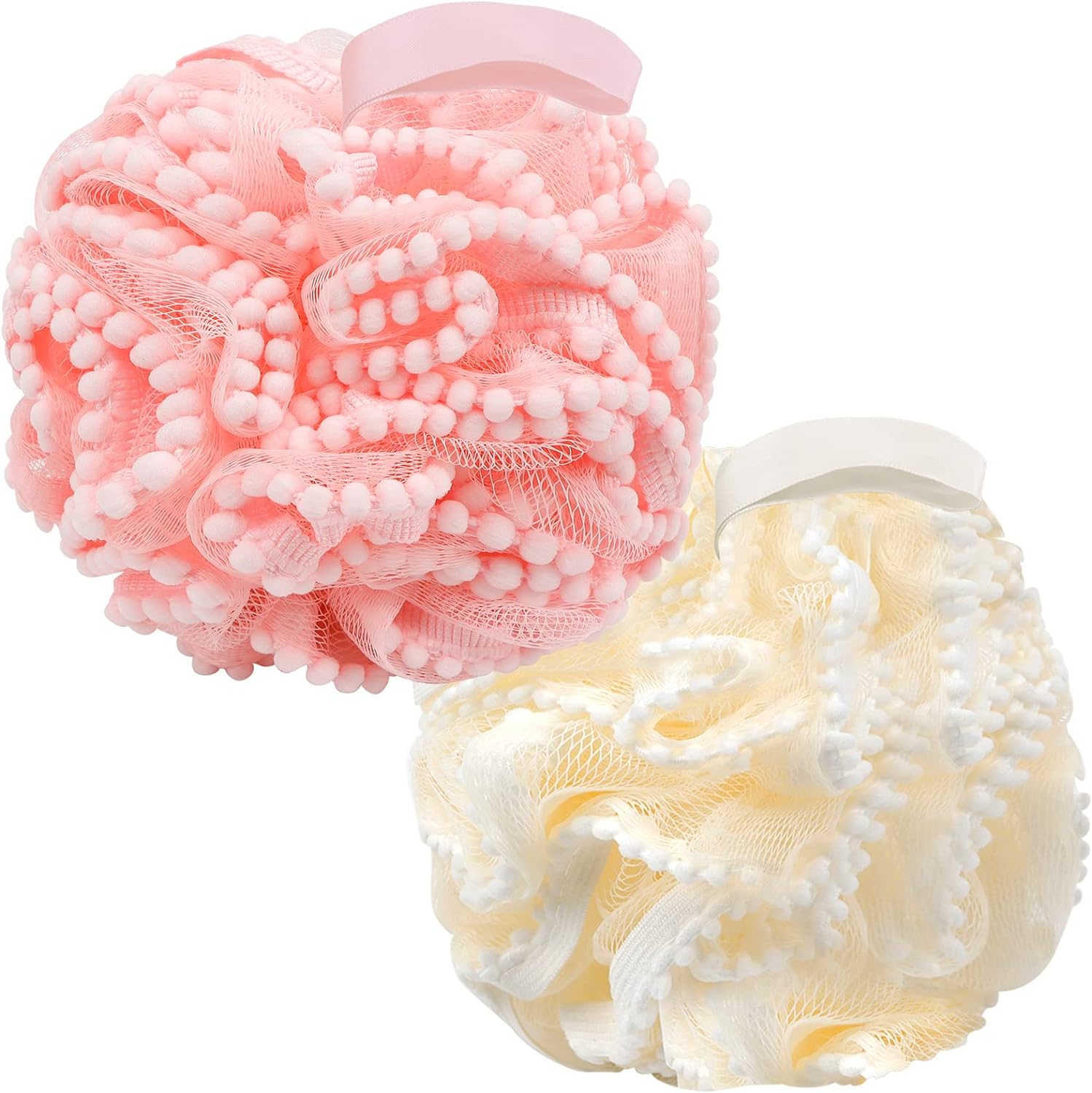 Bath Shower Sponge Soft Mesh Poufs Shower Loofah Ball Body Wash Scrubber Bath Sponge for Women and Men Soothing Face & Body Exfoliator (2Pcs 60)