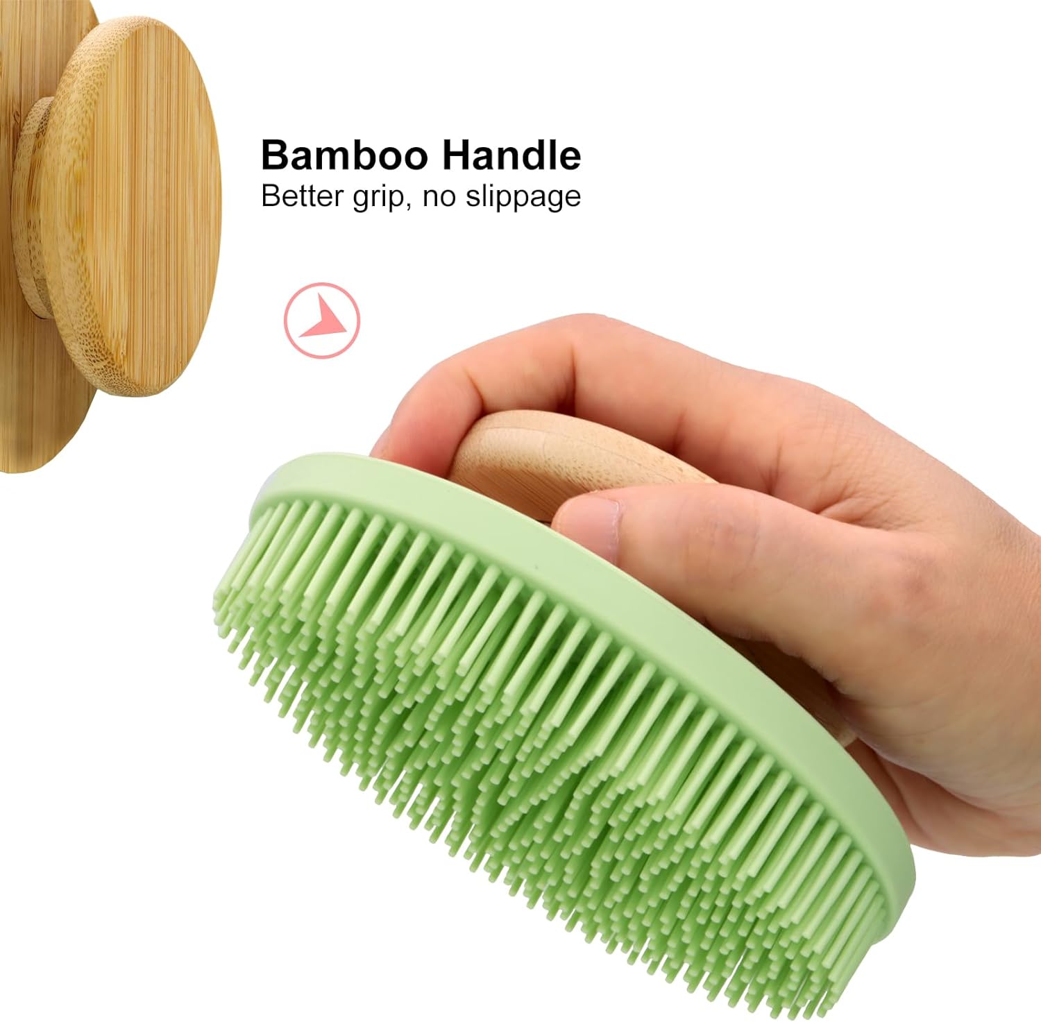 Silicone Bath Brush with Bamboo Handle.