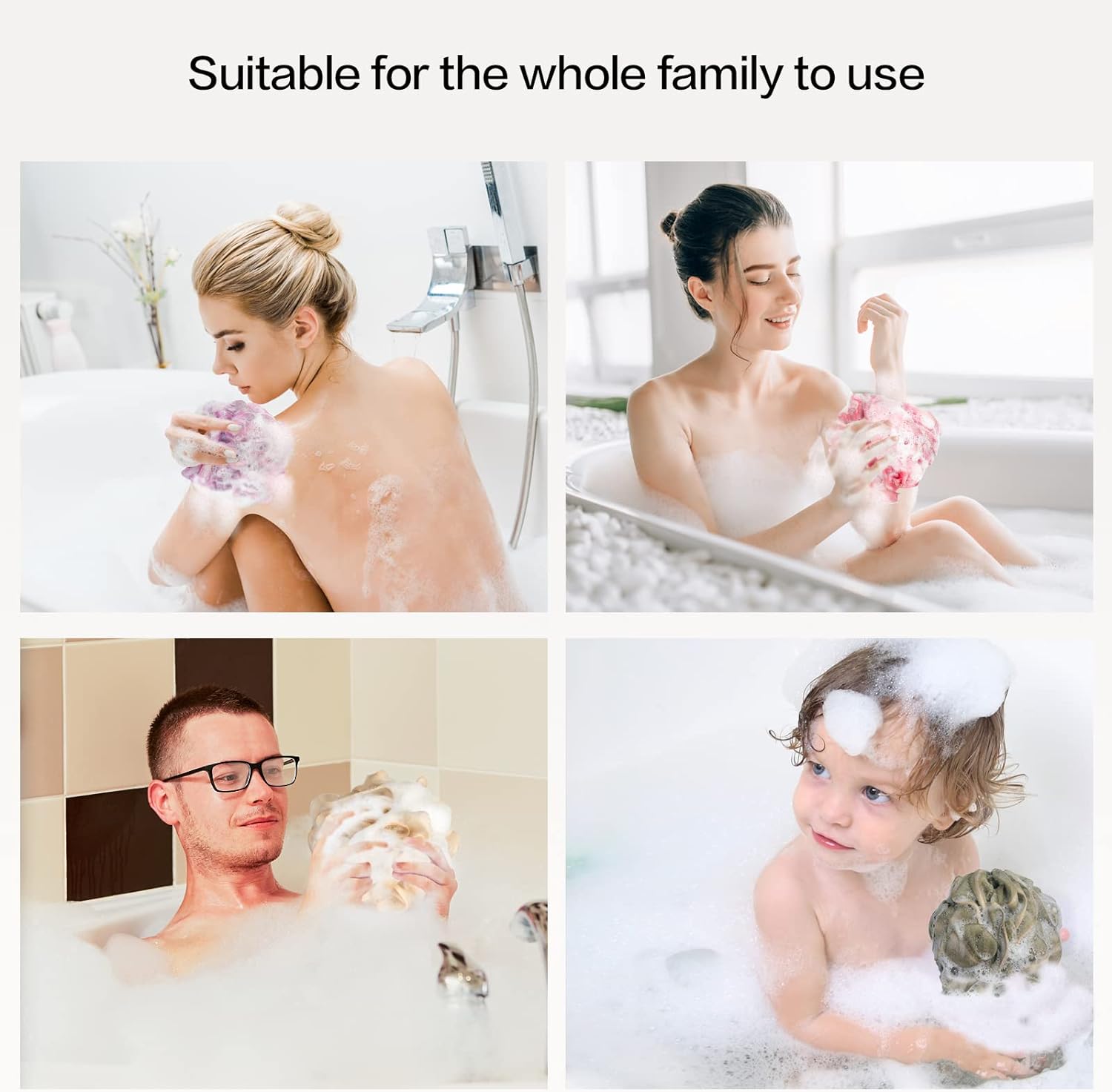 Fishent Bath Loofah Sponge, 3 Pack loofahs Exfoliating Body Scrubber, 60g Soft Mesh Pouf Shower Puffs, Loofa for Women (Pink-Peach-Coral)