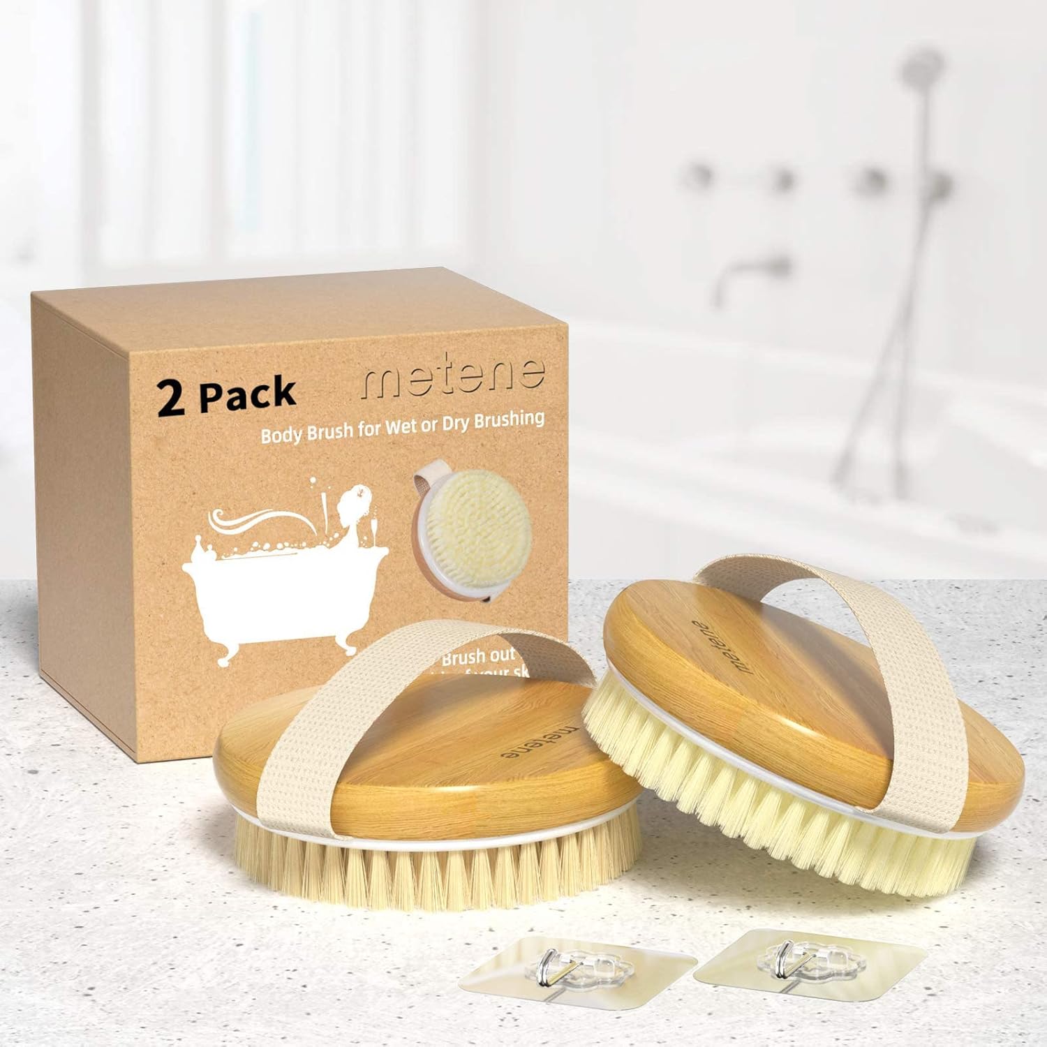 2 Pack Bamboo Dry Body Brushes, Shower Brush Wet and Dry Brushing, Dry Brush for Cellulite and Lymphatic
