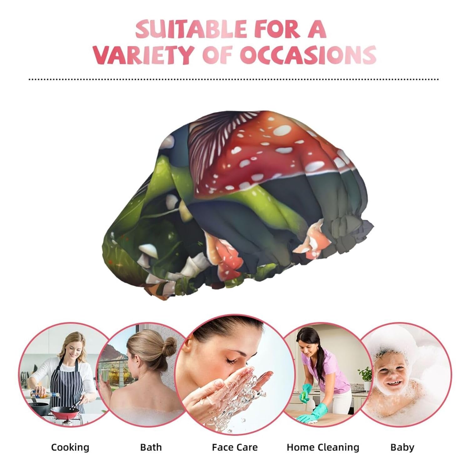 Ice Hockey print Print Reusable Shower Cap for Women,Double Waterproof Layers Bathing Hat,Quick Drying Bath Hair Cap