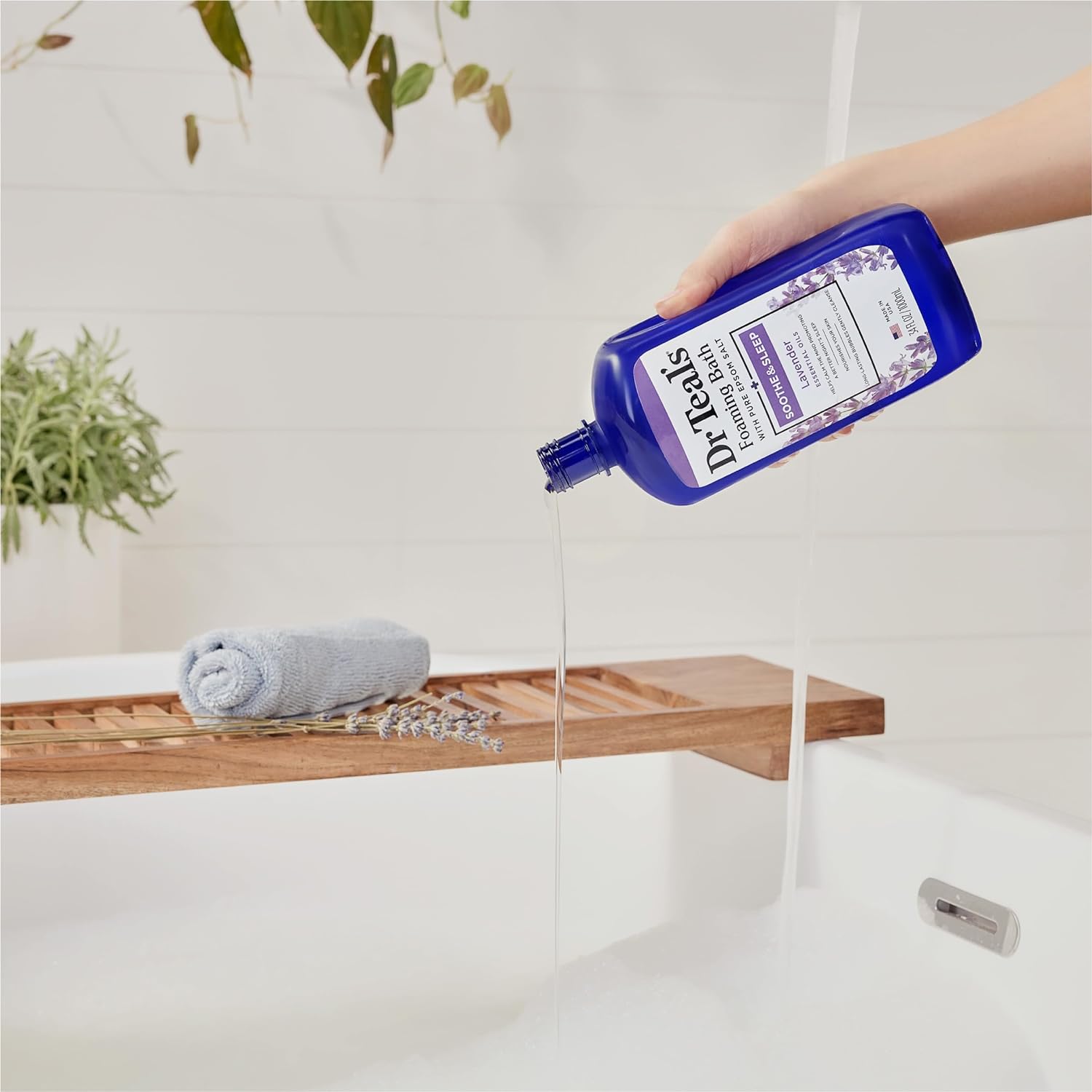 Dr Teal's Foaming Bath with Pure Epsom Salt, Sleep Blend with Melatonin, Lavender & Chamomile Essential Oils, 34 fl oz (Pack of 4) (Packaging May Vary)