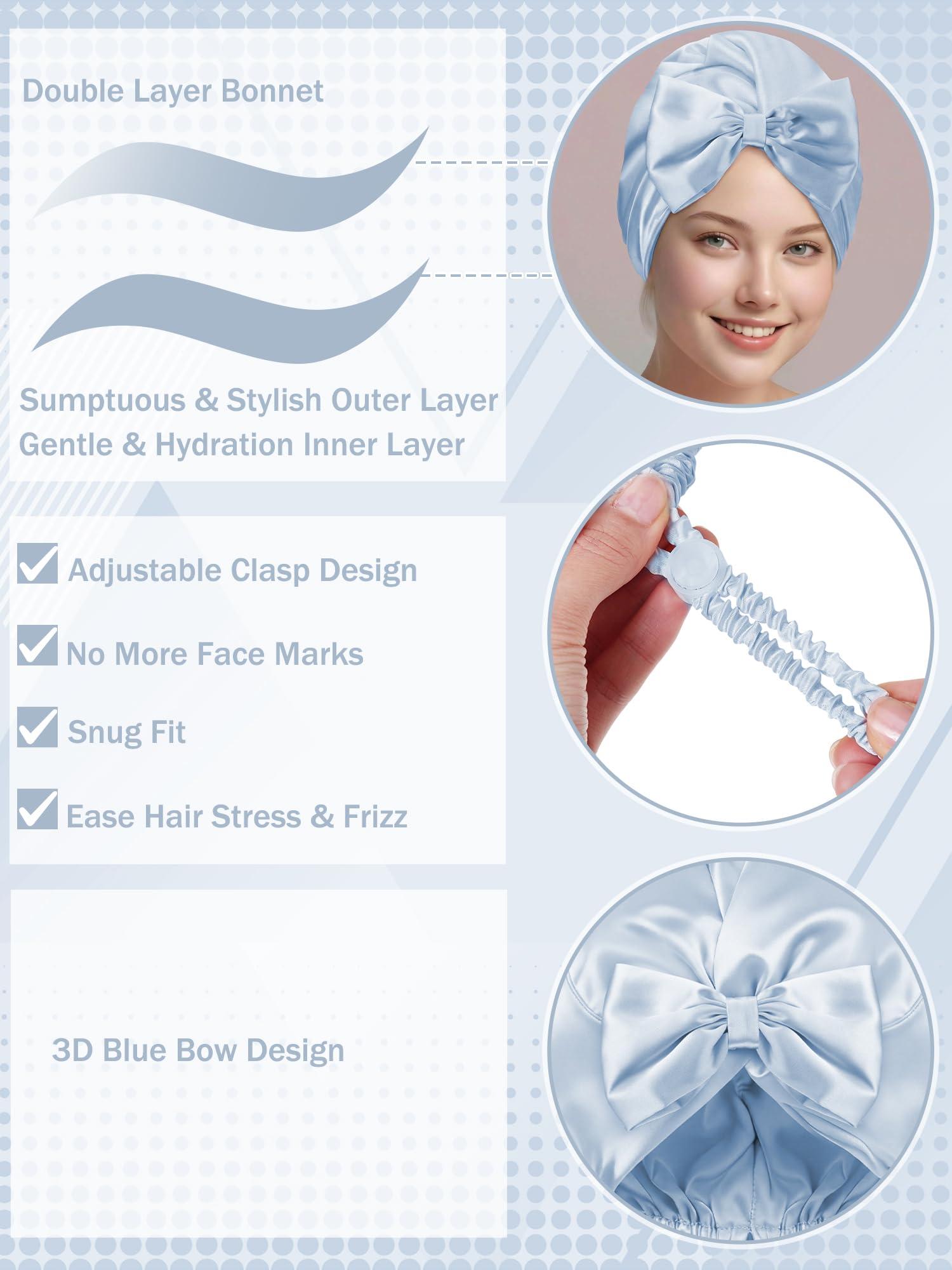Ramede Bow Silk Bonnet for Sleeping Women Adjustable Satin Night Sleeping Cap Coquette Layer Smooth Hydration Hair Bonnet