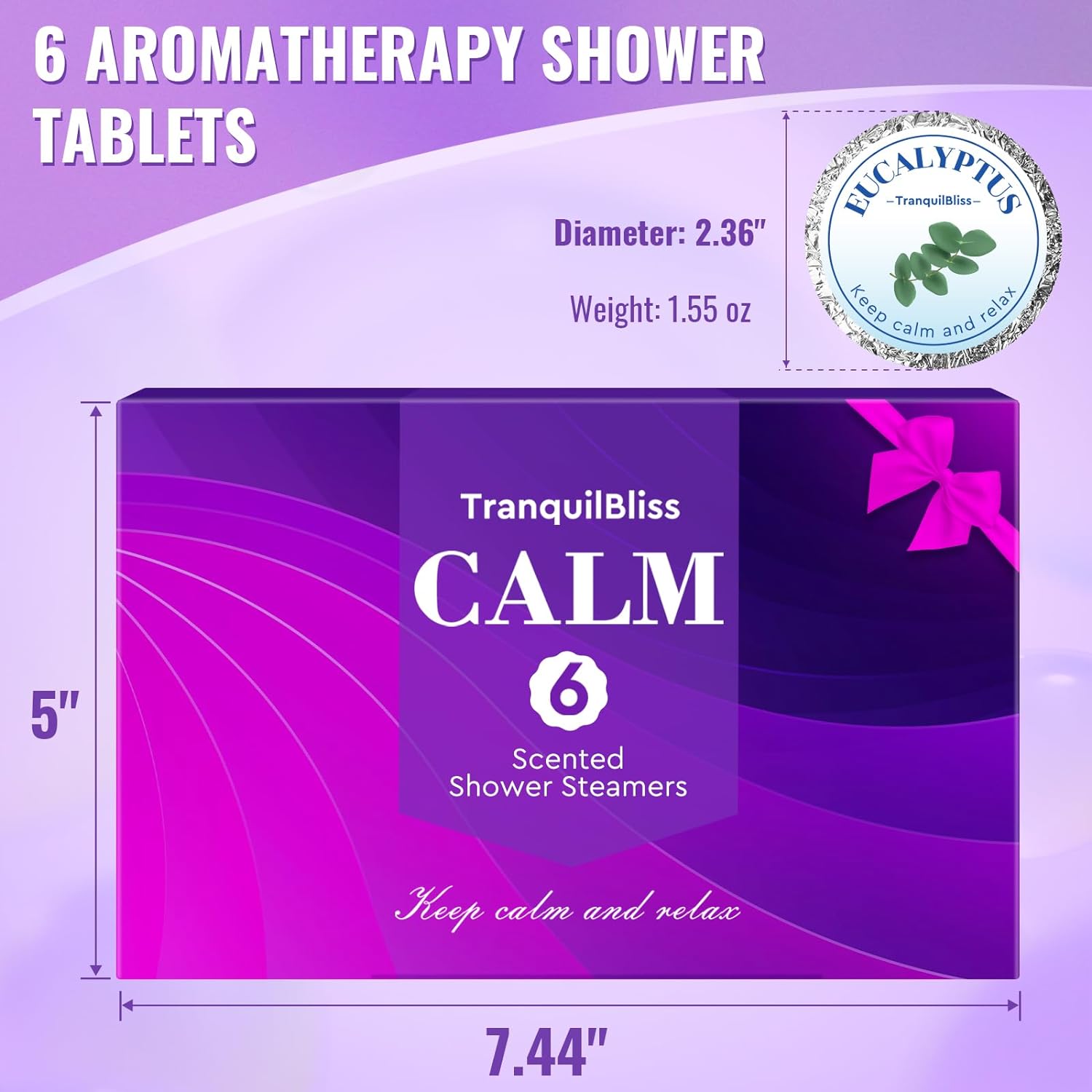 TranquilBliss Shower Steamers, Shower Bombs with Natural Fragrance, Self Care& Relaxation, Christmas Birthday Gifts for Women and Mom, Stocking Stuffers, Individually Packaged, Purple Set 6Pack