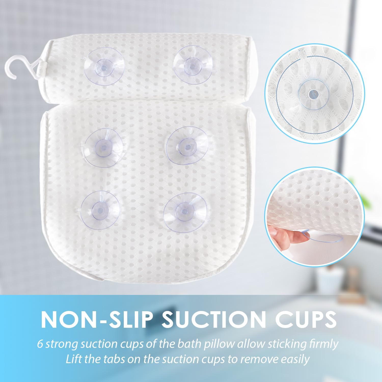 AEROiVi Bathtub Pillow Headrest Bath Pillows for Tub Neck and Back Support with Non Slip Suction Cups Spa Bath Cushion Relaxing Bathroom Accessories
